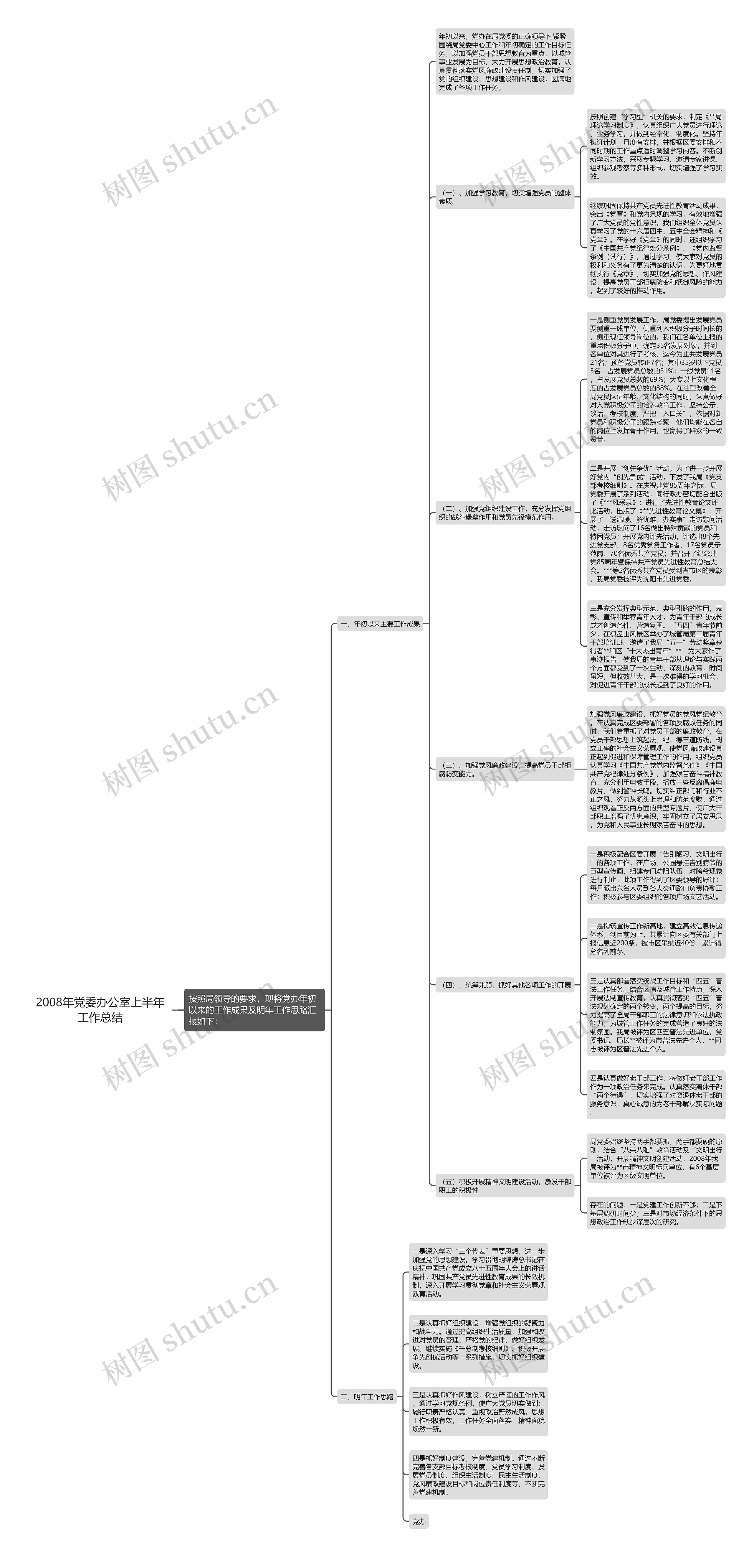 2008年党委办公室上半年工作总结思维导图