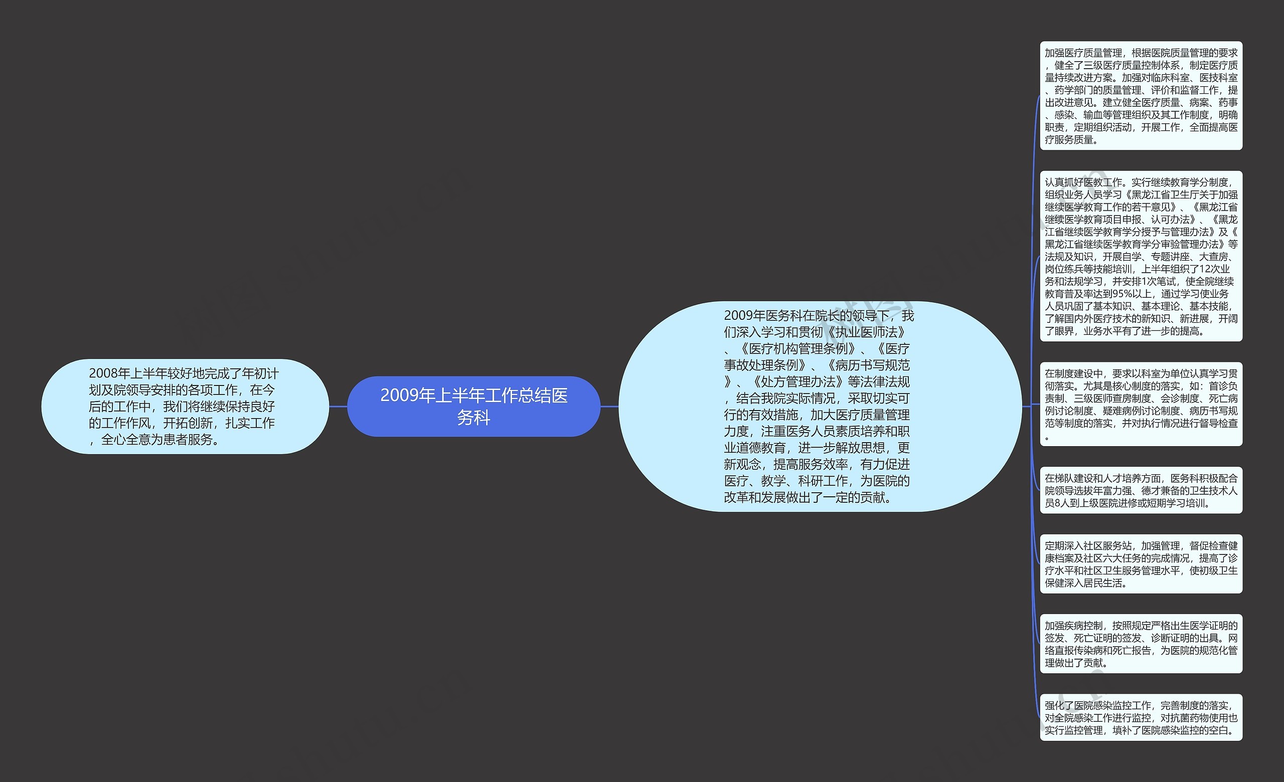 2009年上半年工作总结医务科思维导图