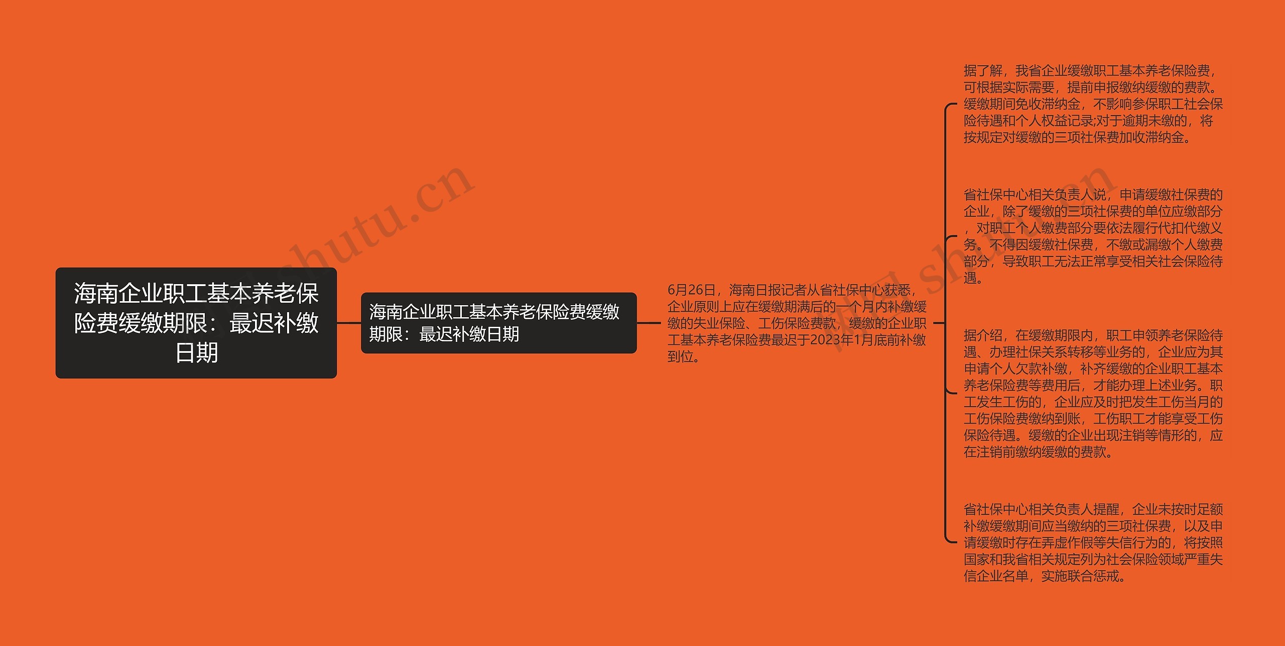 海南企业职工基本养老保险费缓缴期限：最迟补缴日期思维导图