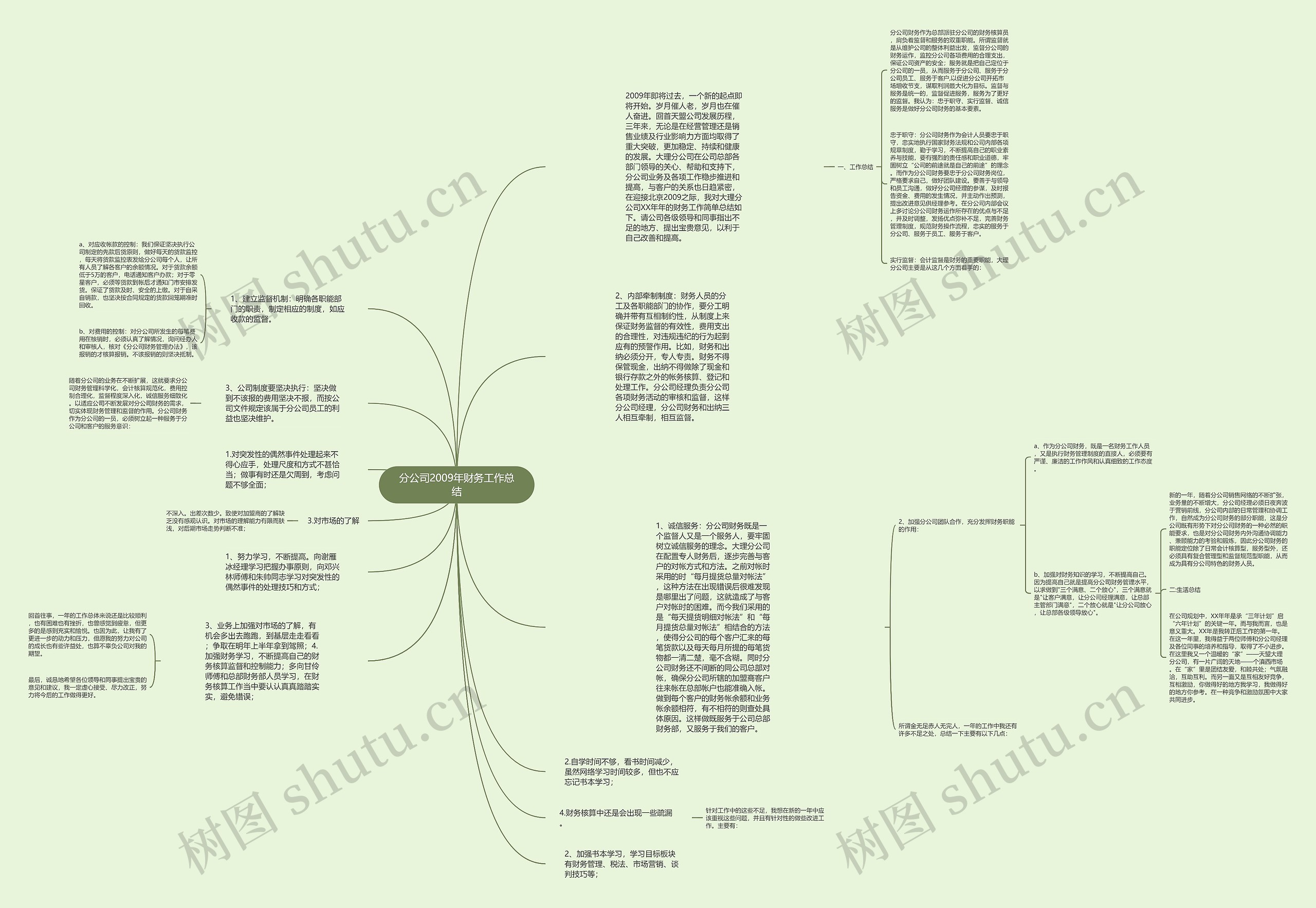 分公司2009年财务工作总结思维导图