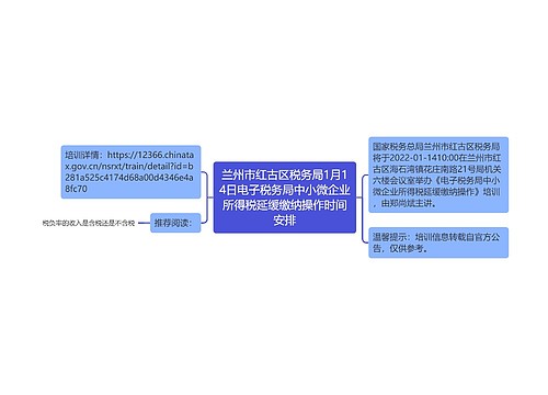 兰州市红古区税务局1月14日电子税务局中小微企业所得税延缓缴纳操作时间安排