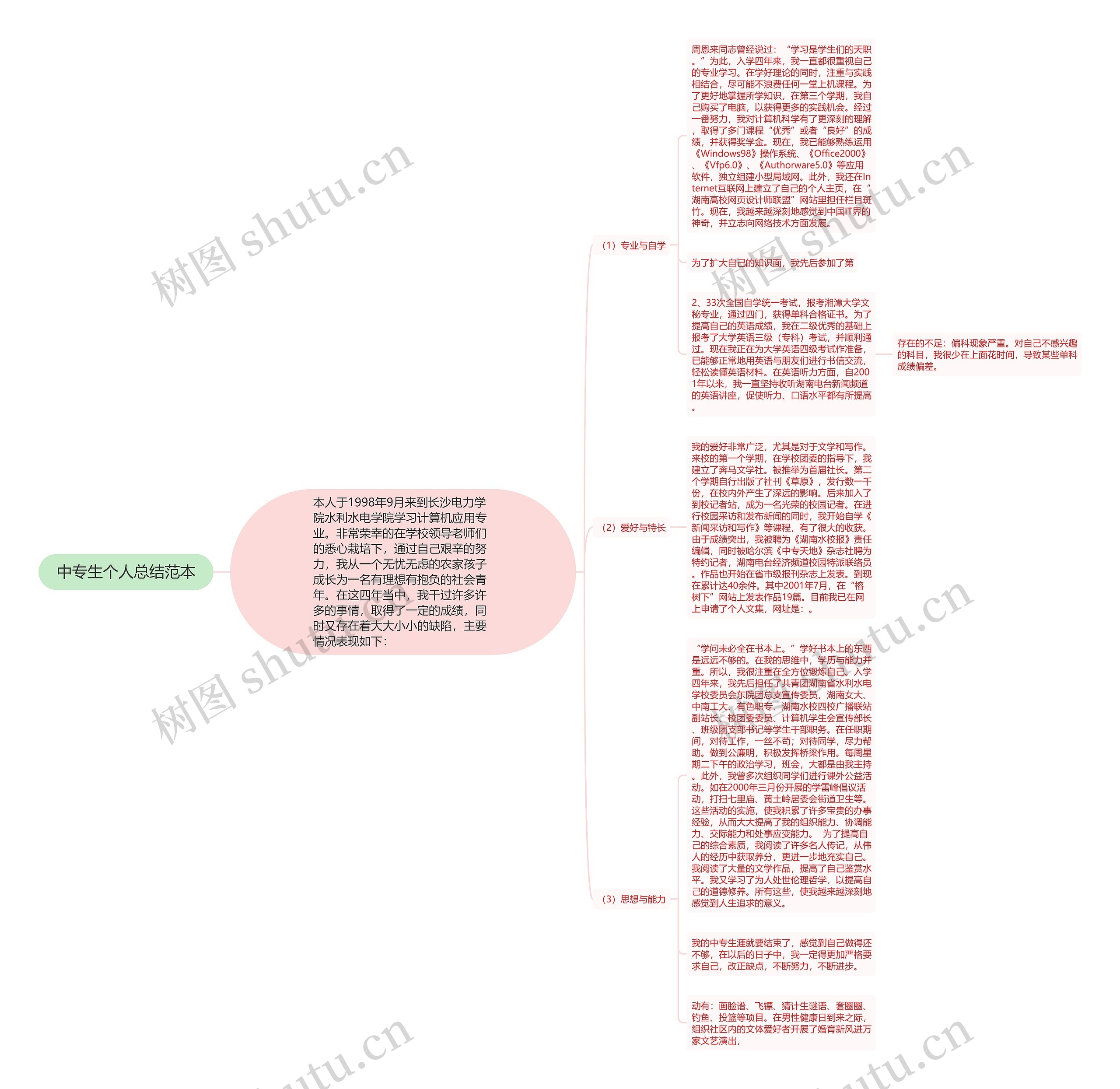 中专生个人总结范本思维导图