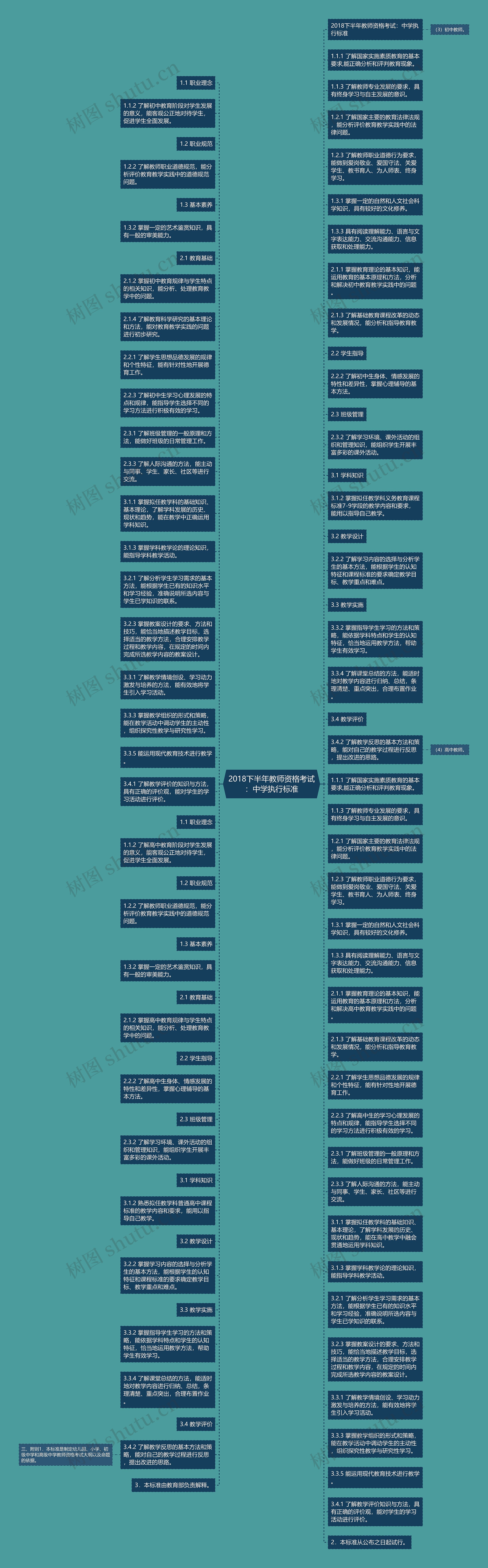 2018下半年教师资格考试：中学执行标准思维导图