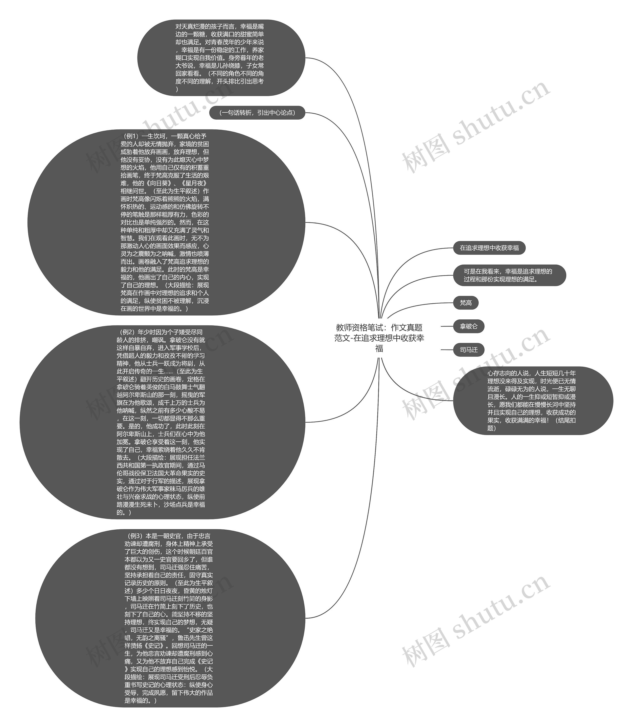 教师资格笔试：作文真题范文-在追求理想中收获幸福思维导图
