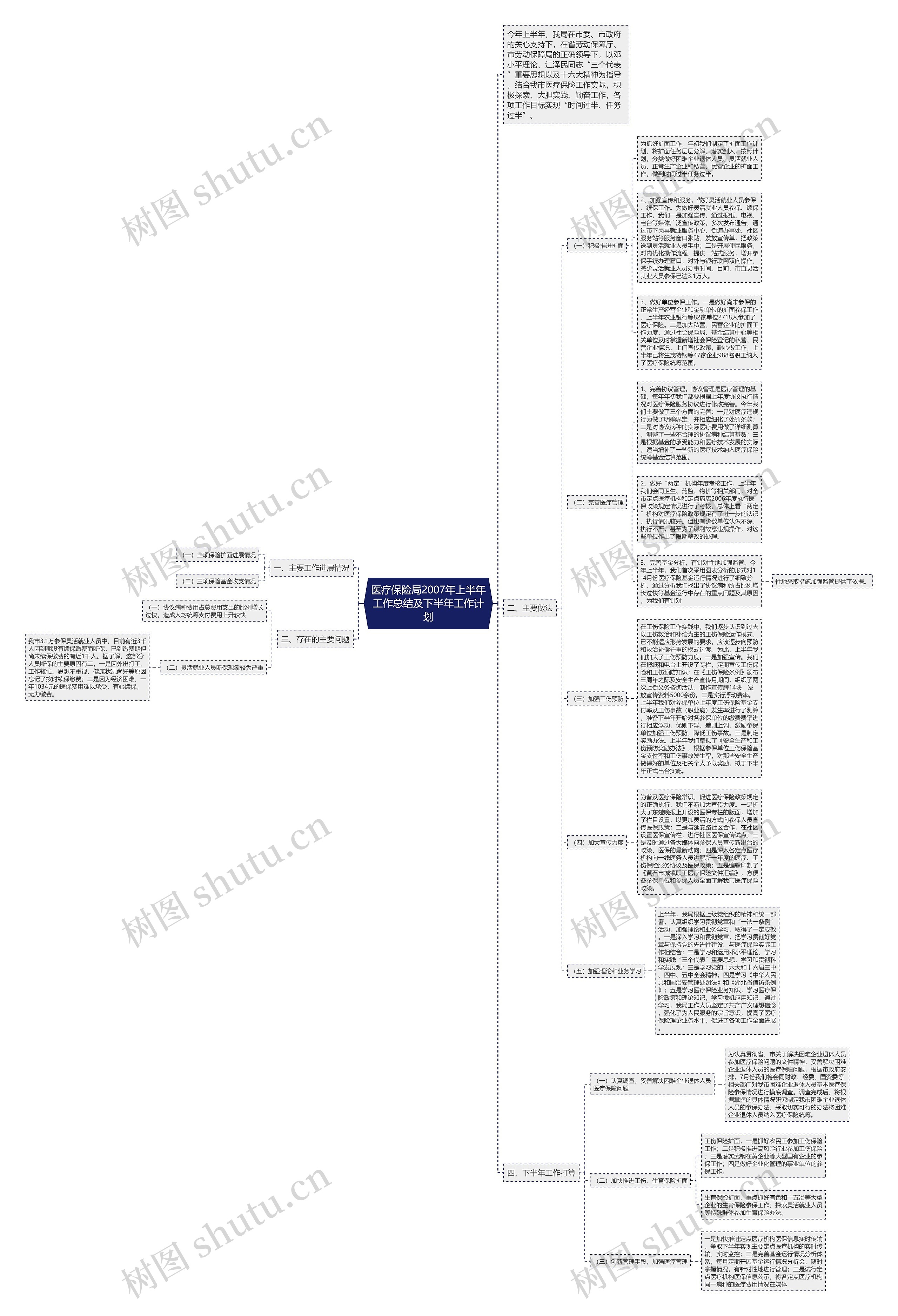 医疗保险局2007年上半年工作总结及下半年工作计划思维导图