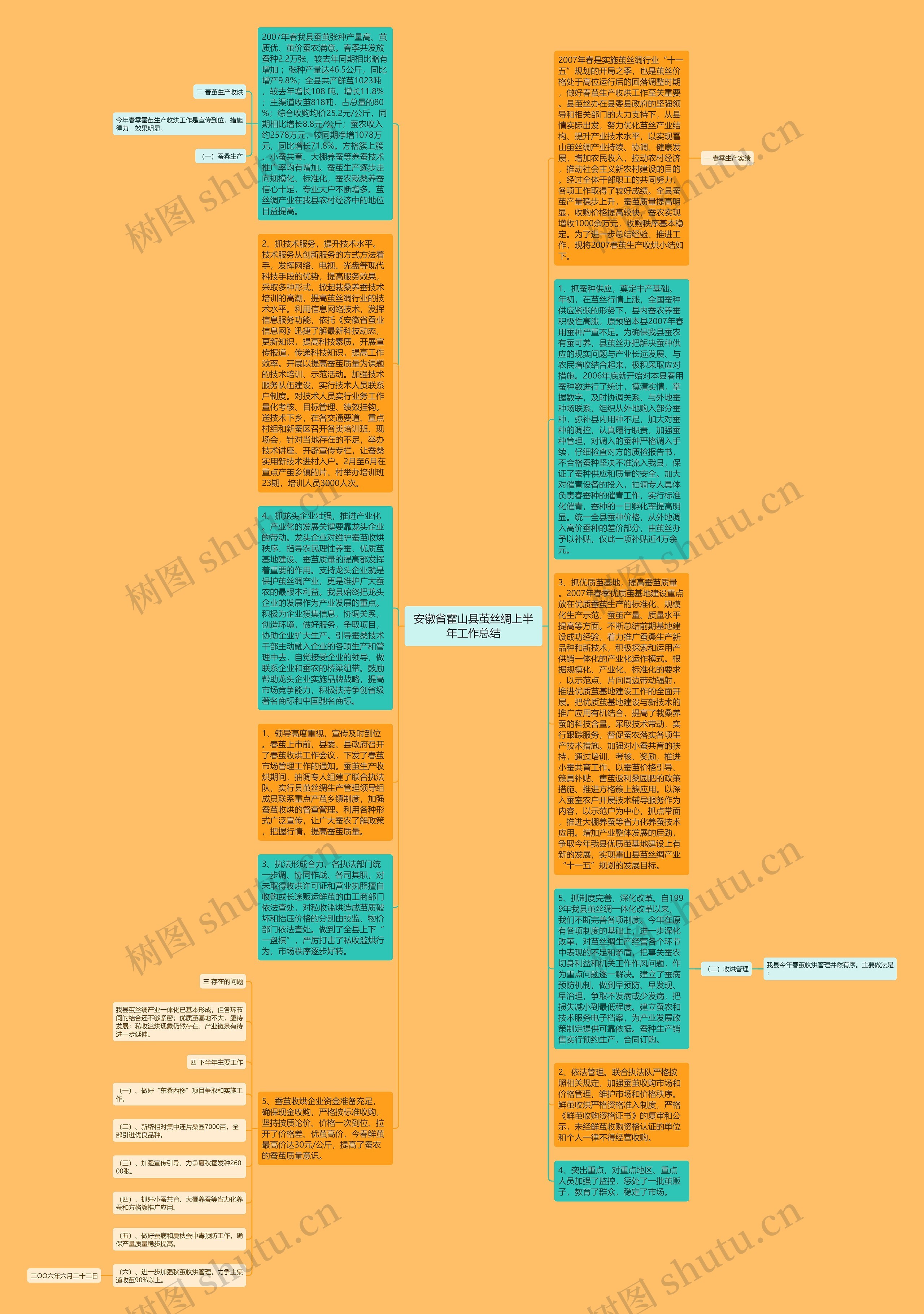 安徽省霍山县茧丝绸上半年工作总结思维导图
