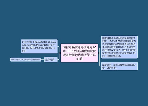 阿合奇县税务局税务局12月13日企业所得税研发费用加计扣除优惠政策讲解时间