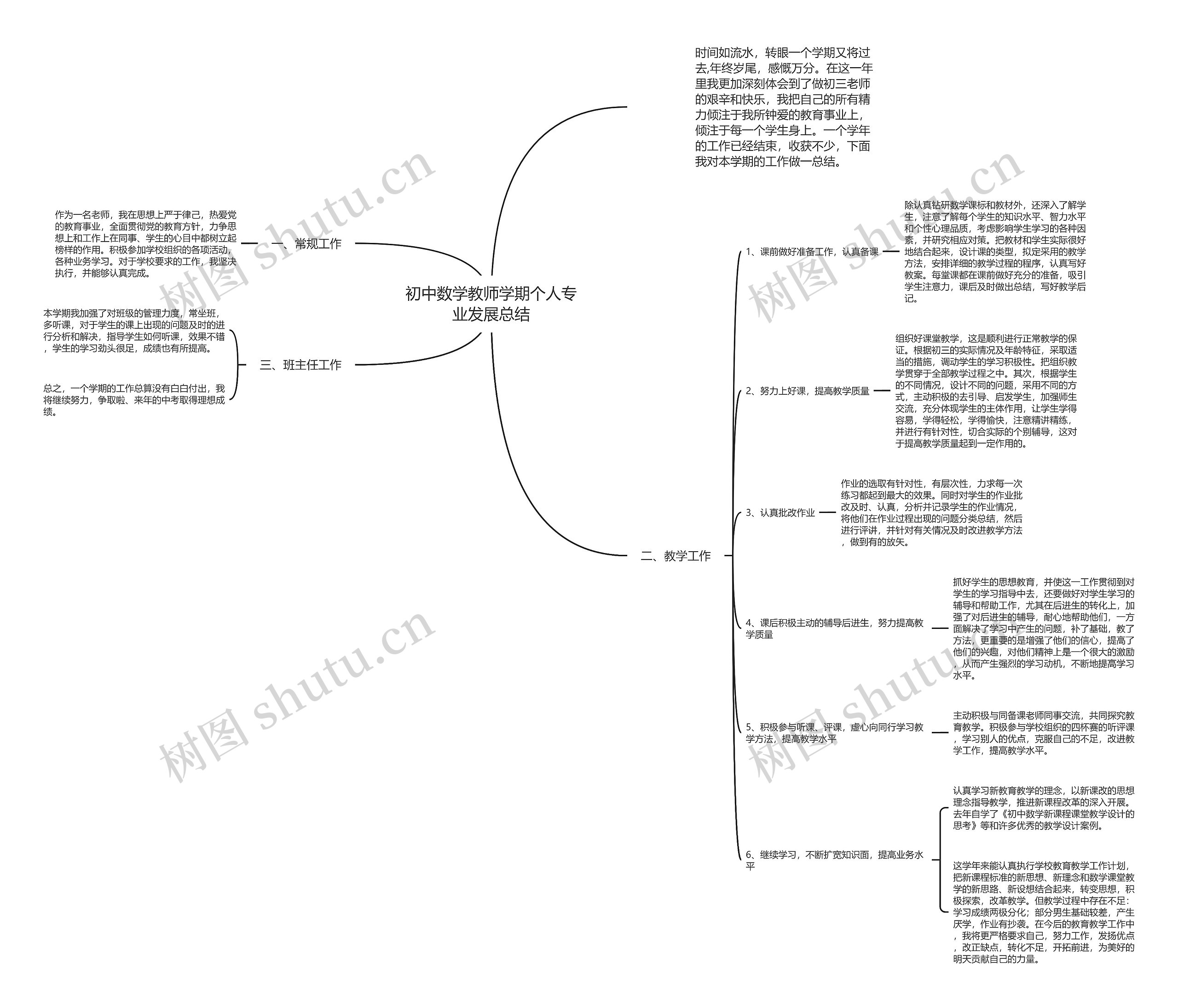 初中数学教师学期个人专业发展总结思维导图