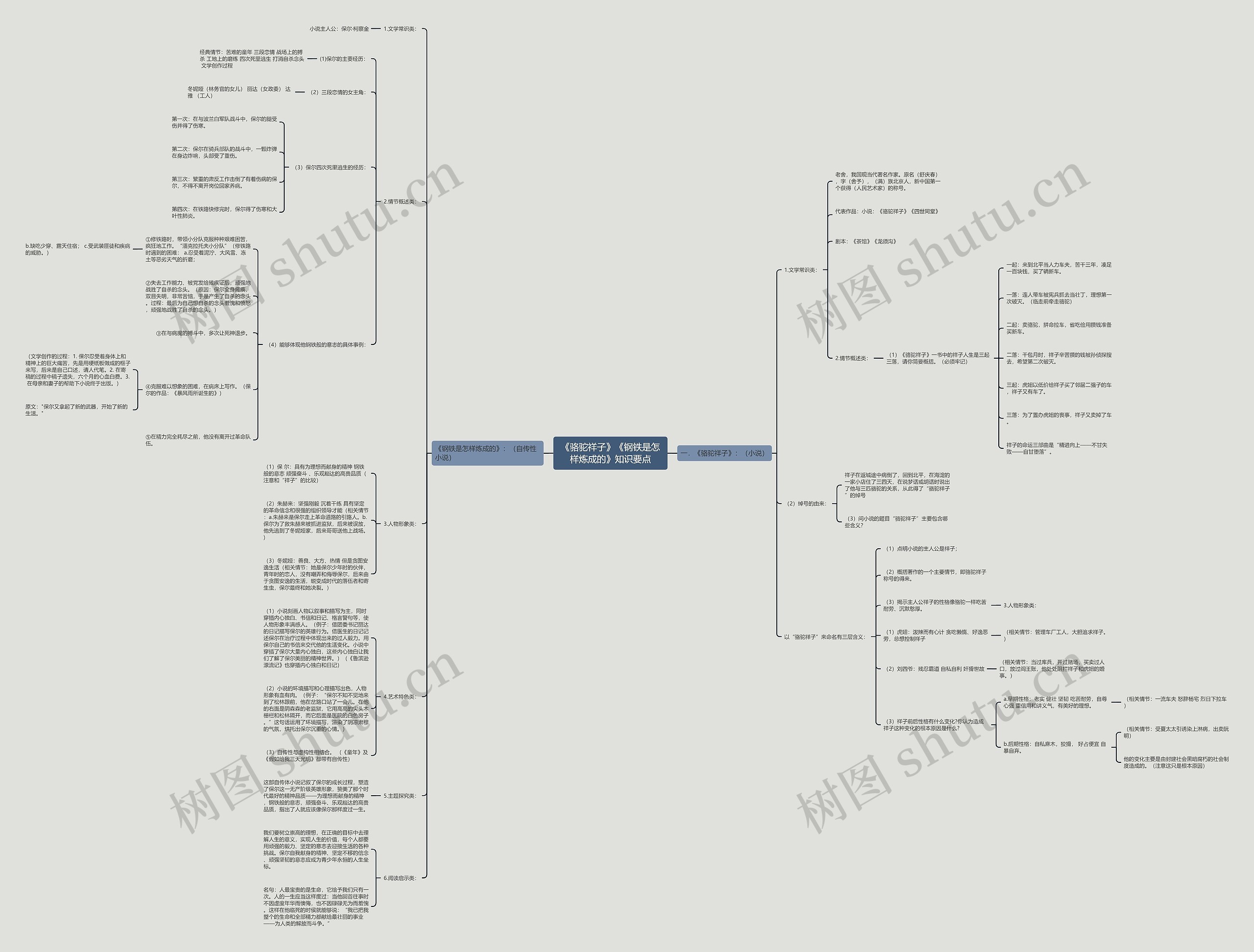《骆驼祥子》《钢铁是怎样炼成的》知识要点思维导图