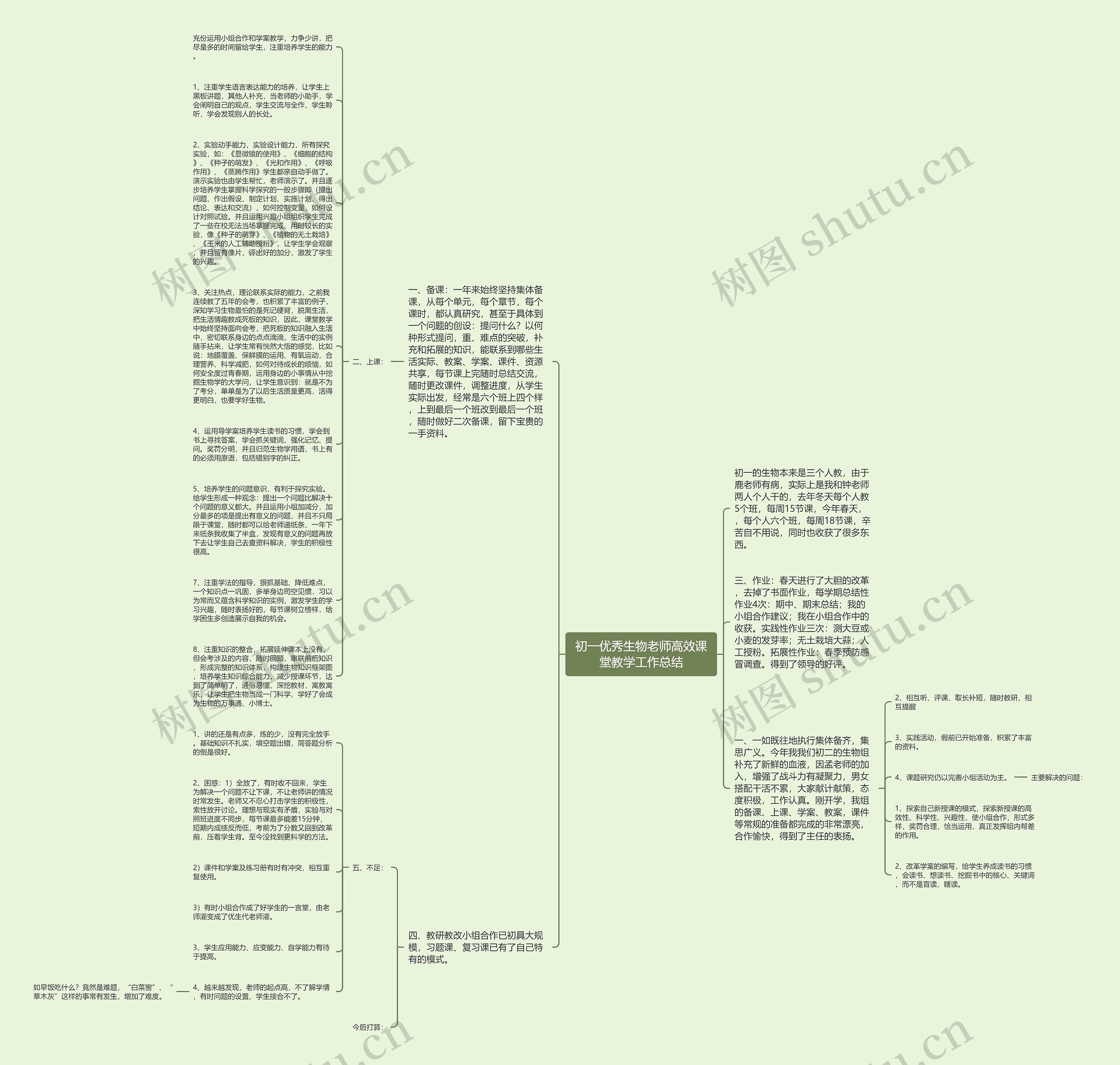 初一优秀生物老师高效课堂教学工作总结思维导图