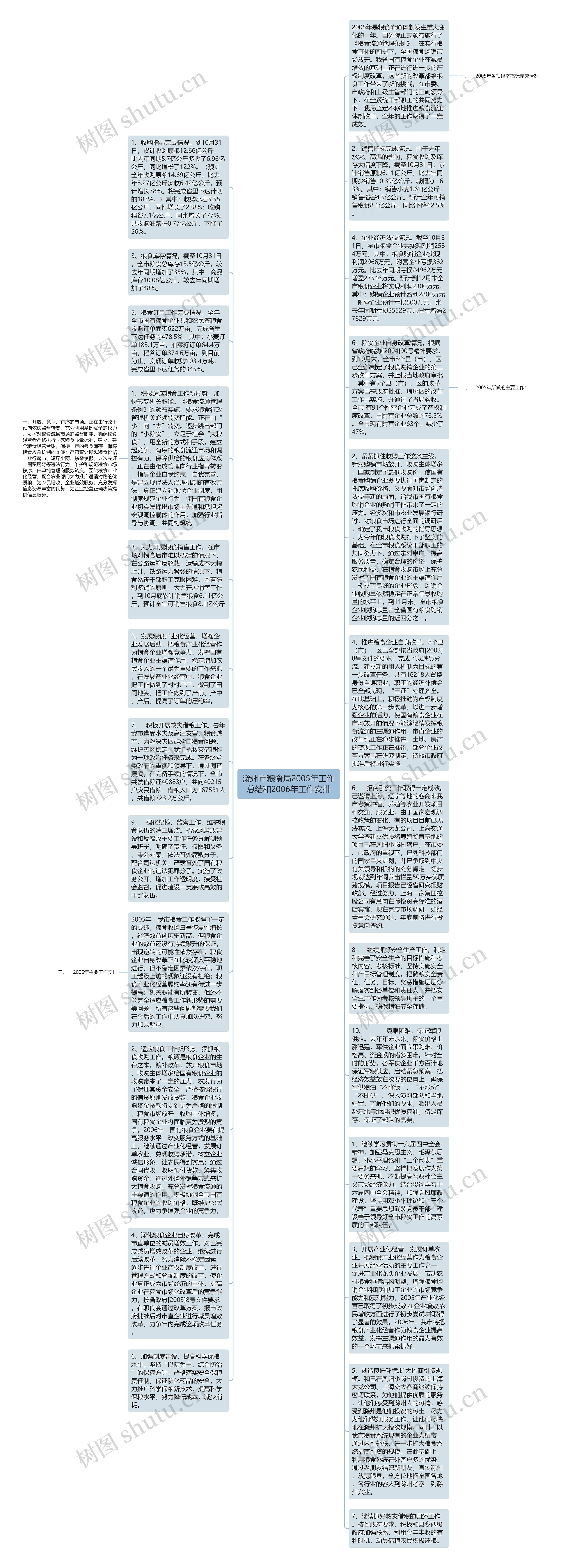 滁州市粮食局2005年工作总结和2006年工作安排思维导图