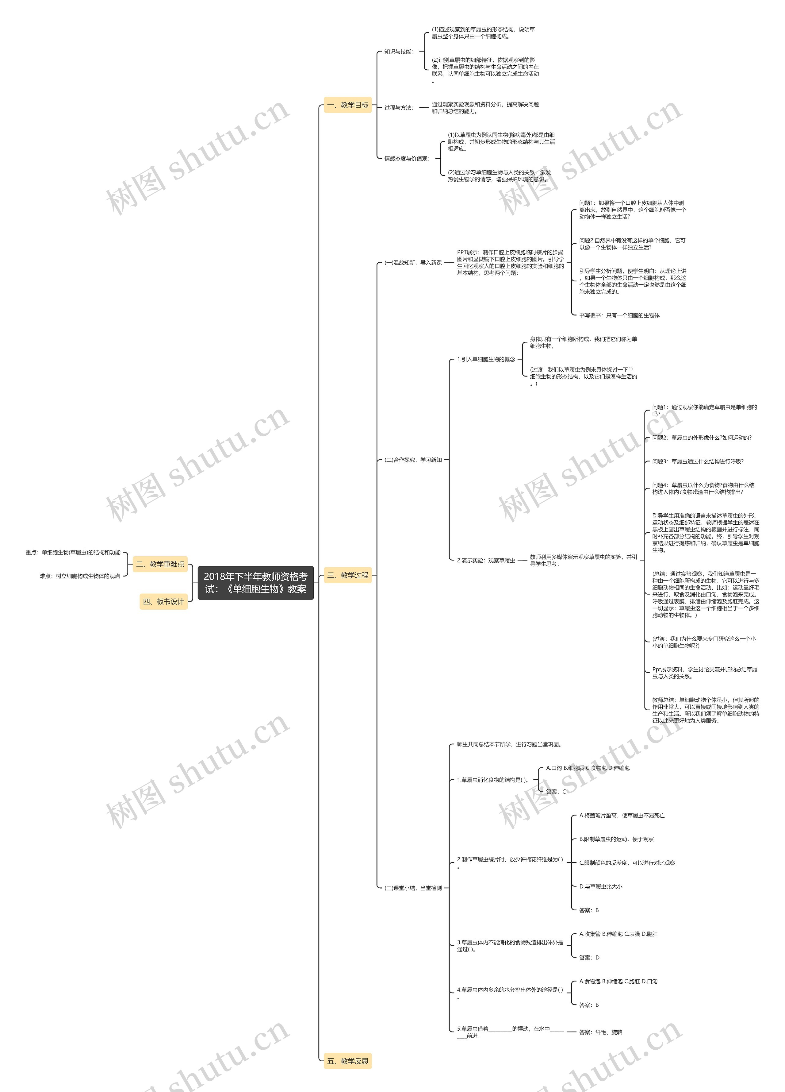 2018年下半年教师资格考试：《单细胞生物》教案思维导图