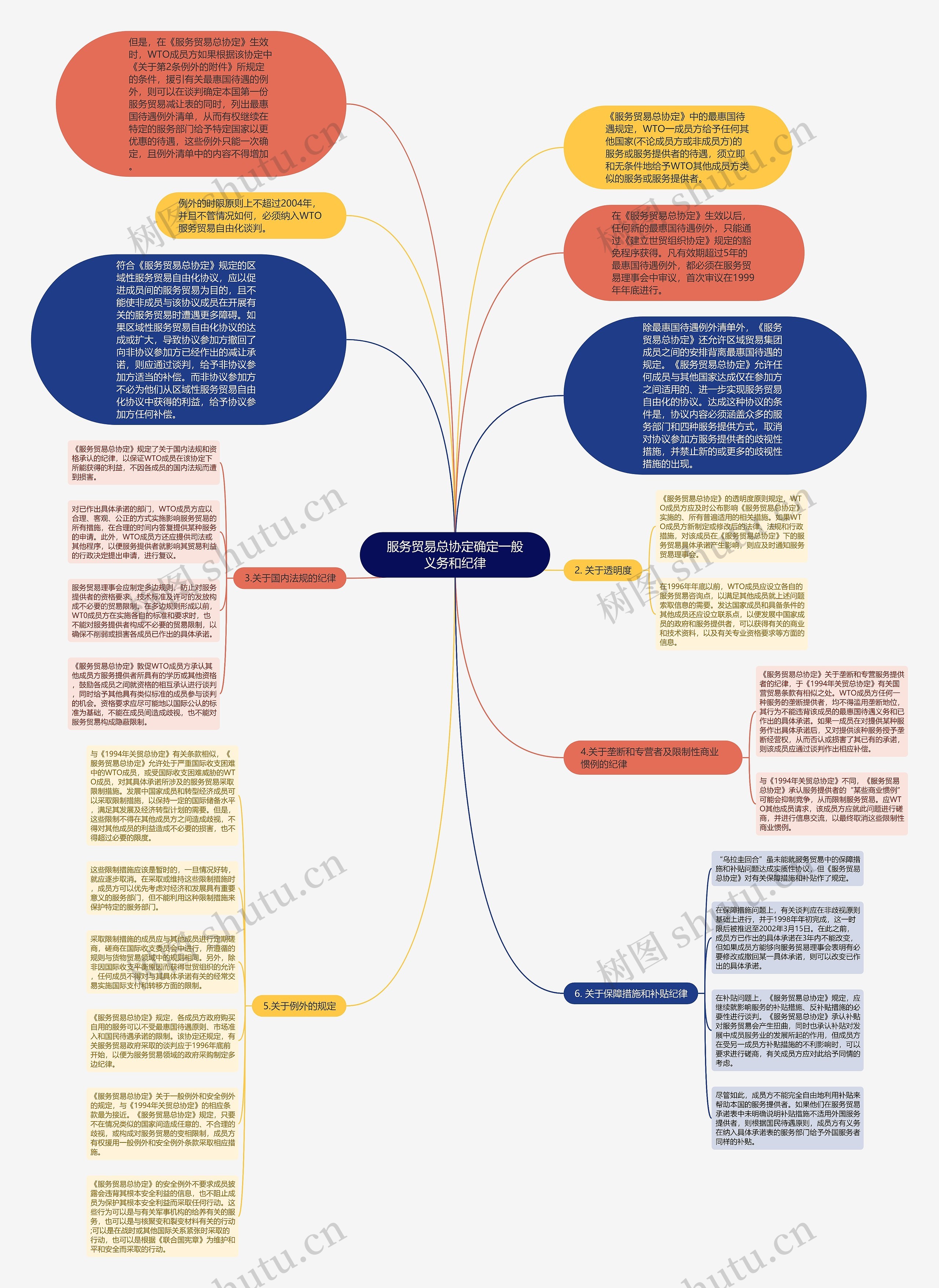 服务贸易总协定确定一般义务和纪律思维导图高清图 服务贸易总协定确定一般义务和纪律思维导图