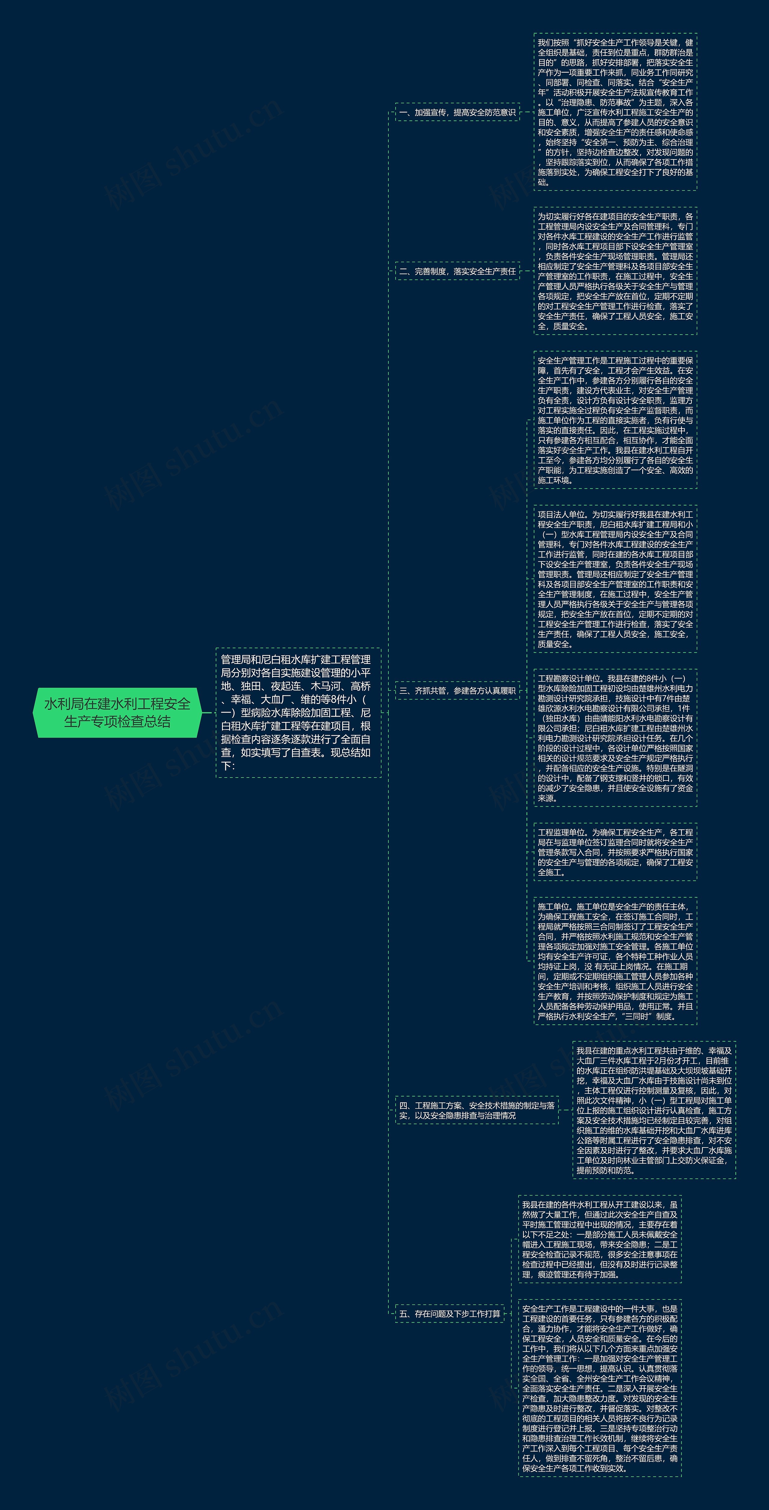 水利局在建水利工程安全生产专项检查总结思维导图