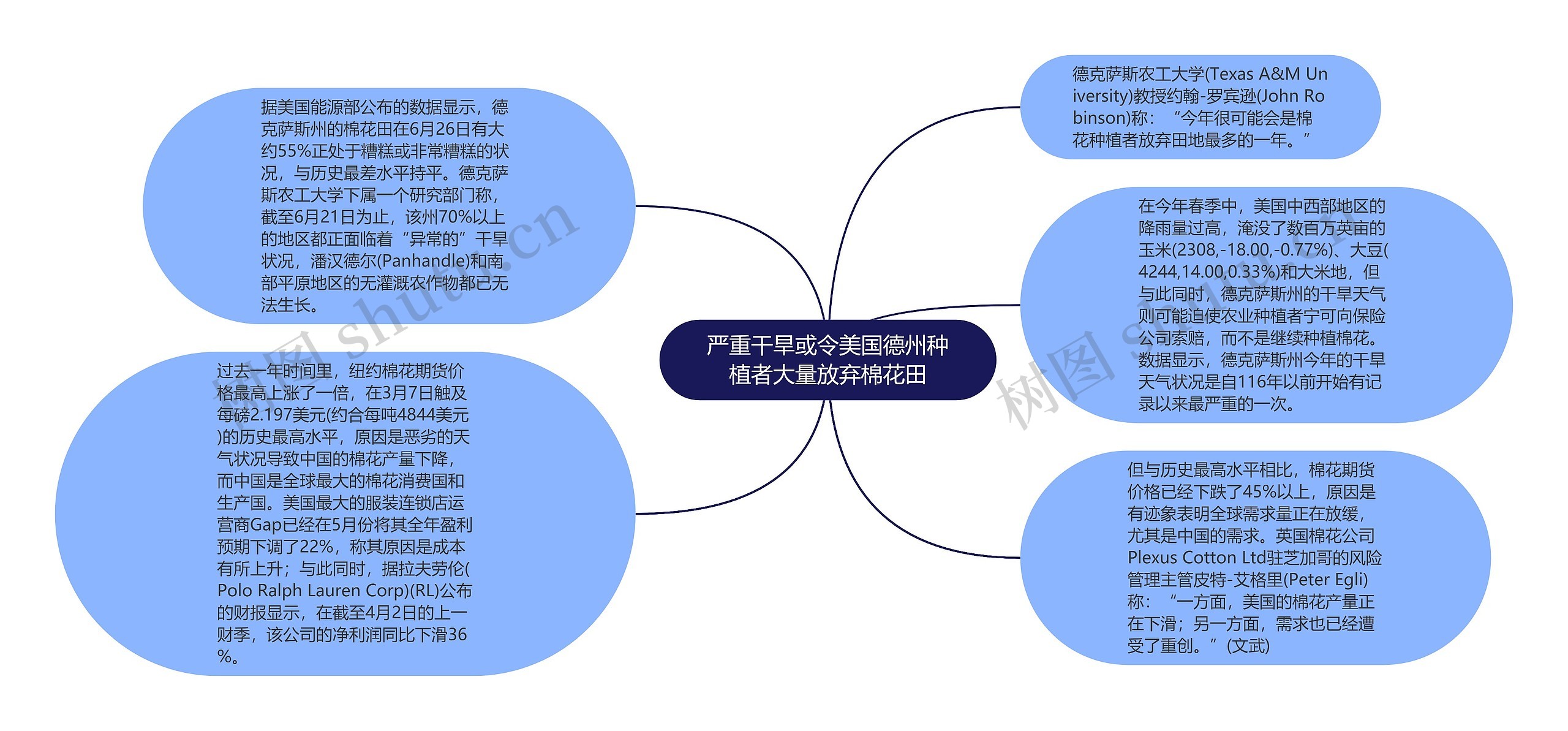 严重干旱或令美国德州种植者大量放弃棉花田思维导图