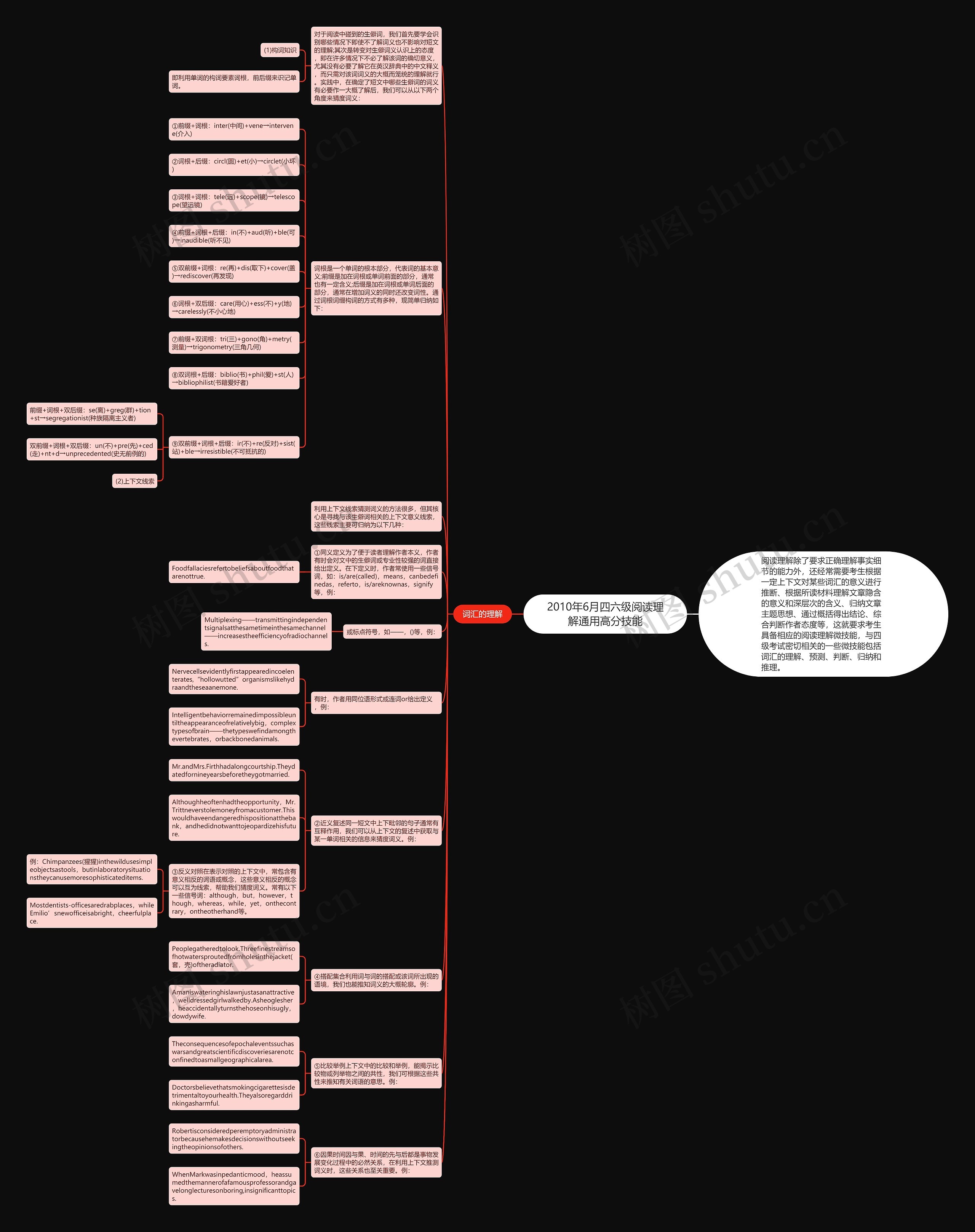 2010年6月四六级阅读理解通用高分技能思维导图