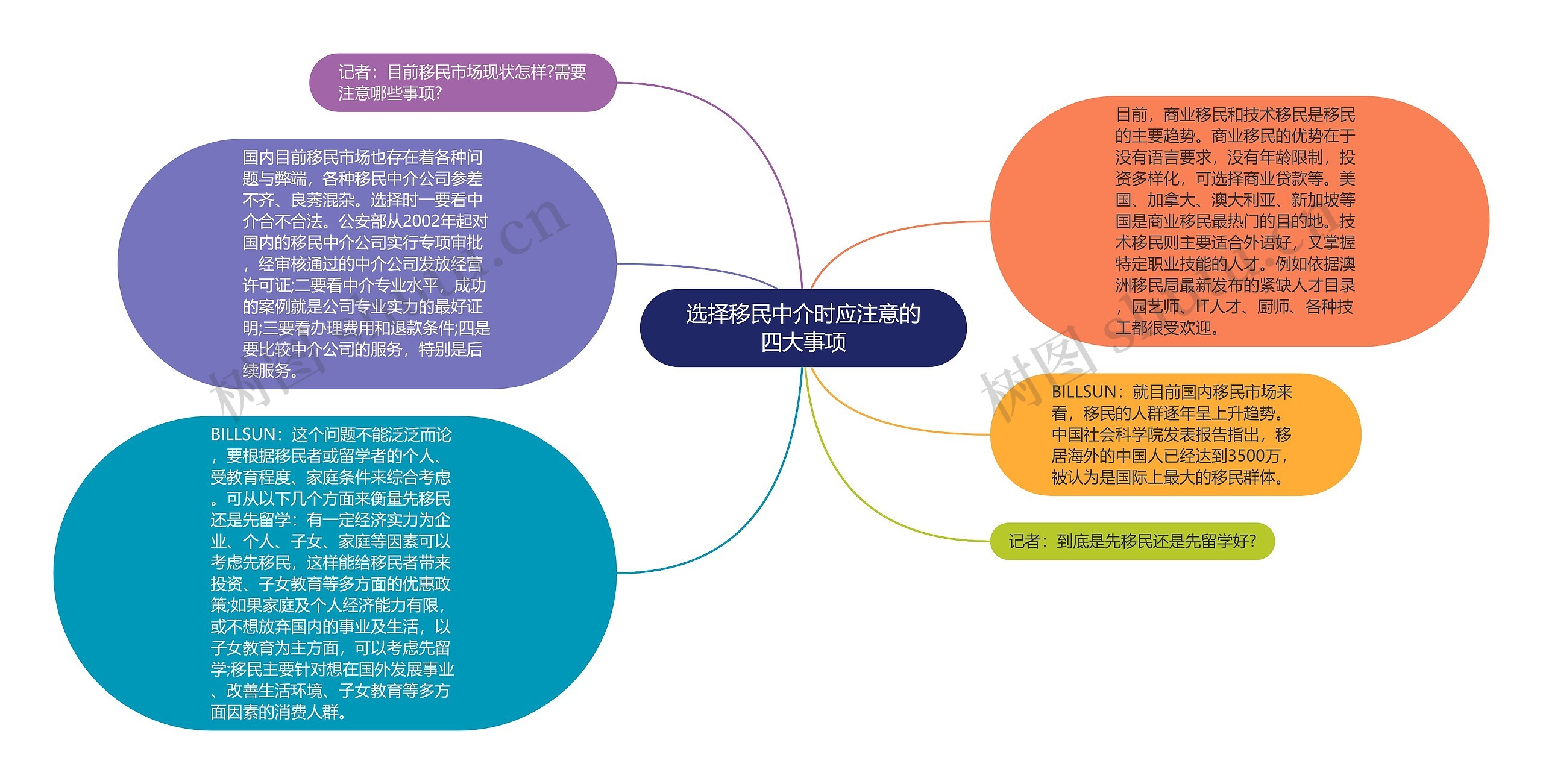 选择移民中介时应注意的四大事项思维导图