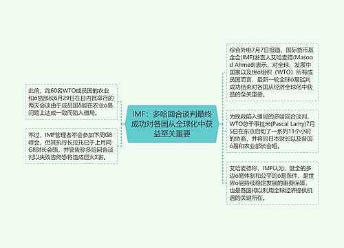 IMF：多哈回合谈判最终成功对各国从全球化中获益至关重要