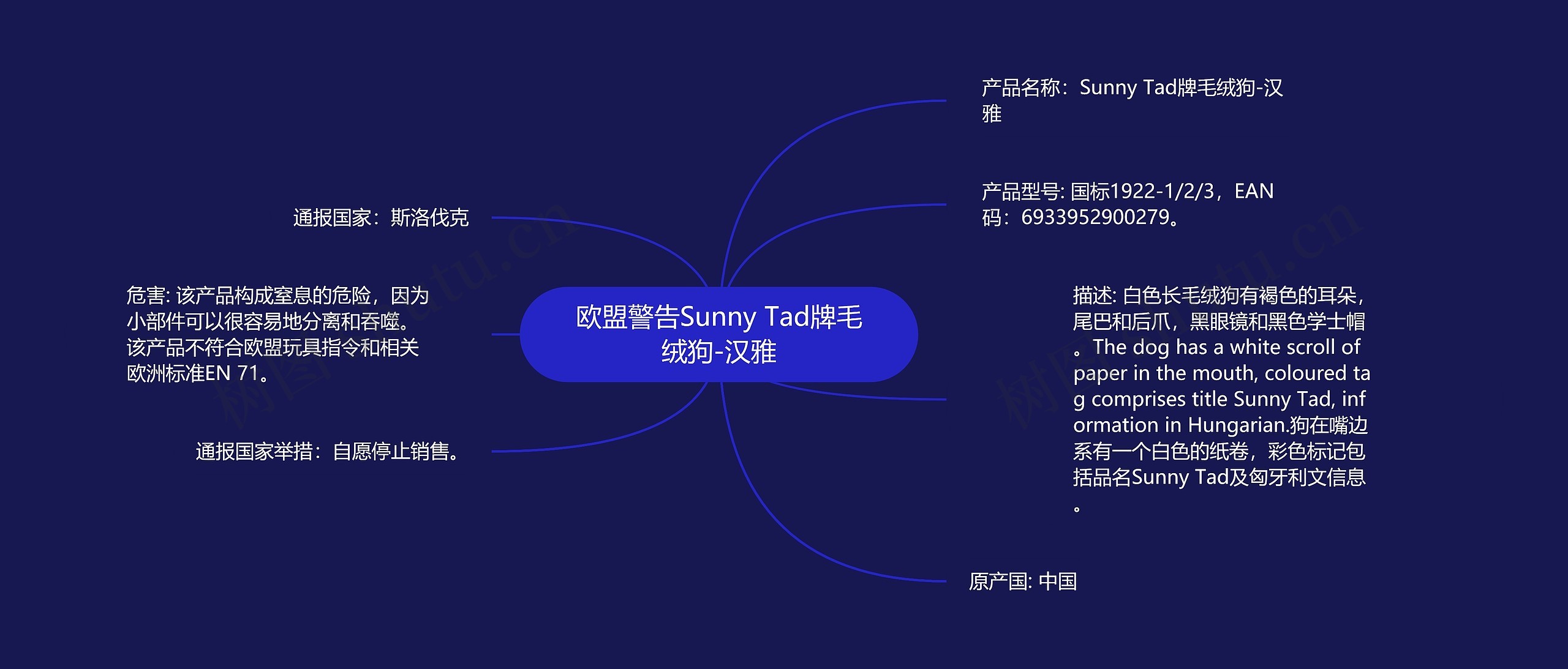 欧盟警告Sunny Tad牌毛绒狗-汉雅思维导图