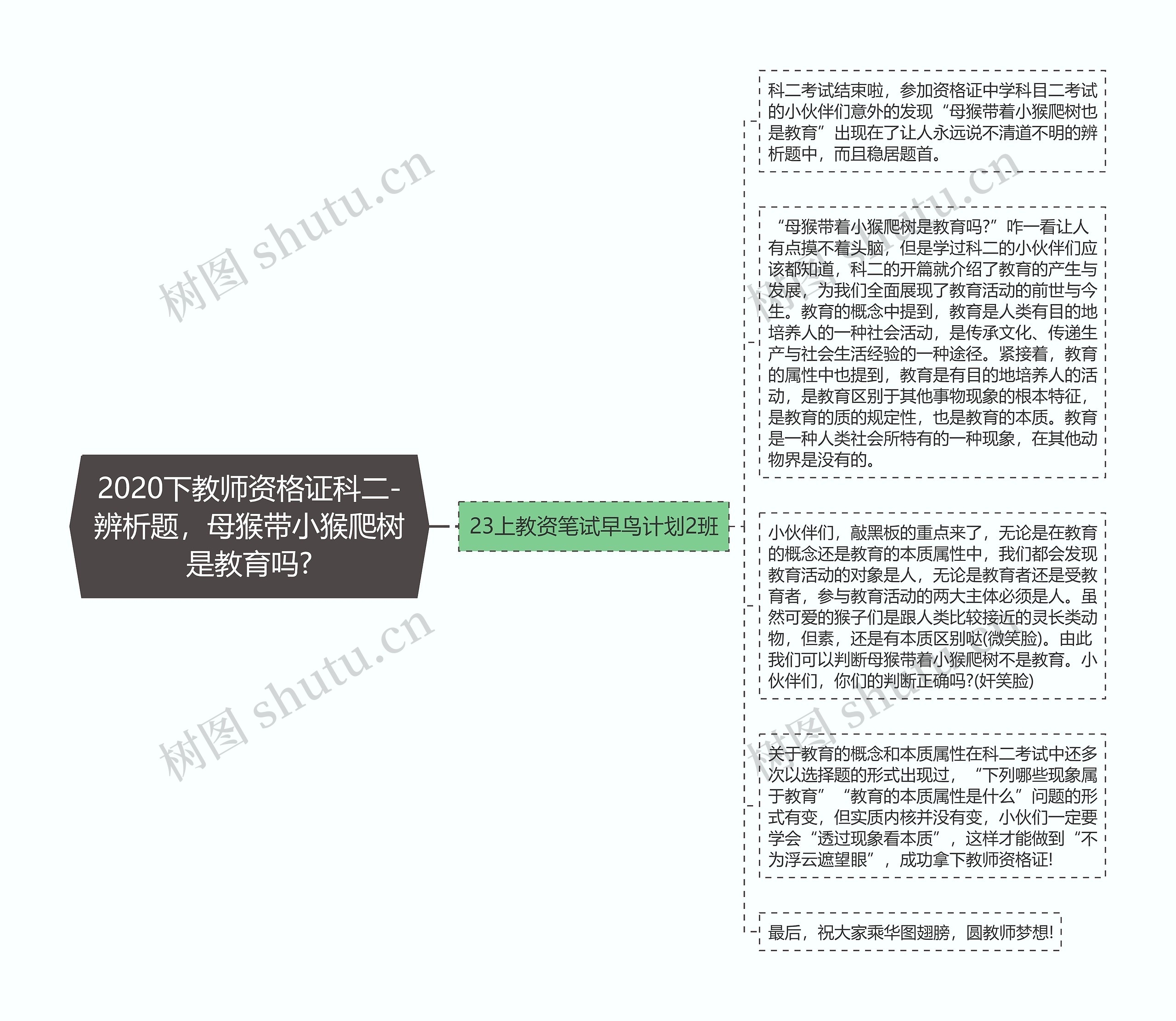 2020下教师资格证科二-辨析题，母猴带小猴爬树是教育吗?思维导图