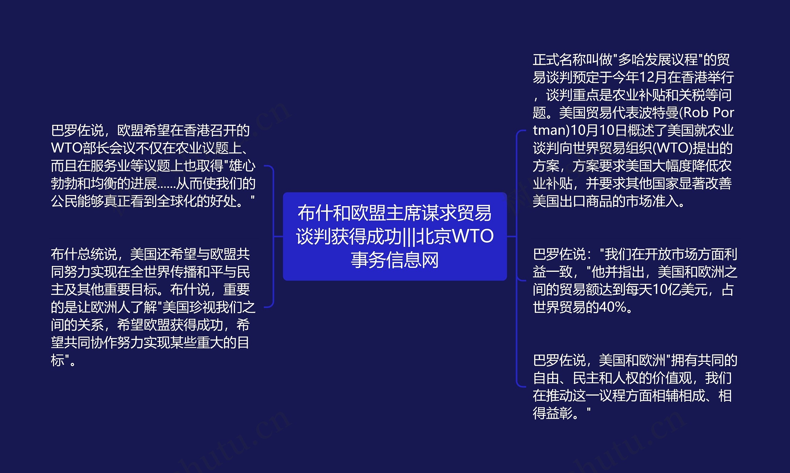 布什和欧盟主席谋求贸易谈判获得成功|||北京WTO事务信息网思维导图