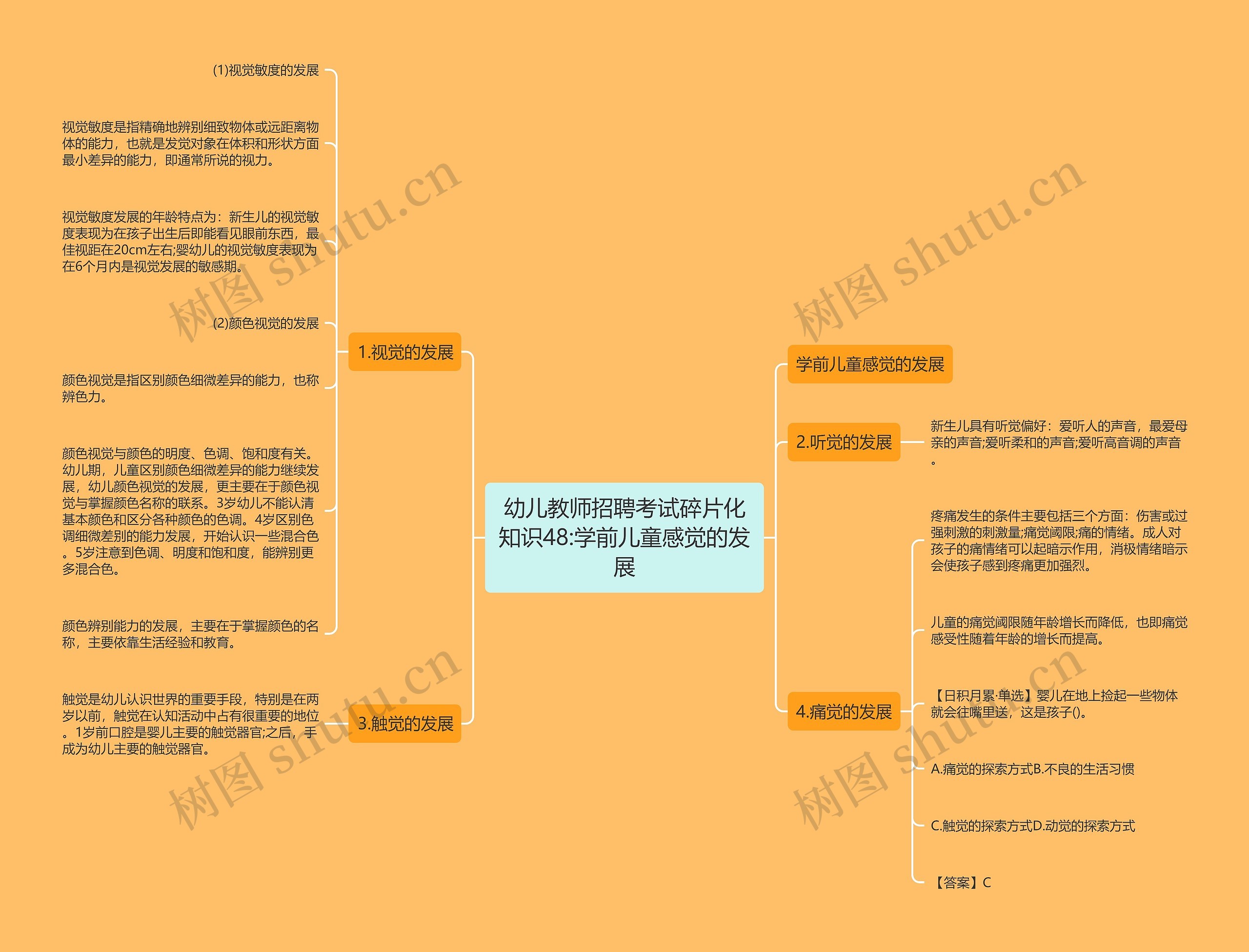 幼儿教师招聘考试碎片化知识48:学前儿童感觉的发展思维导图