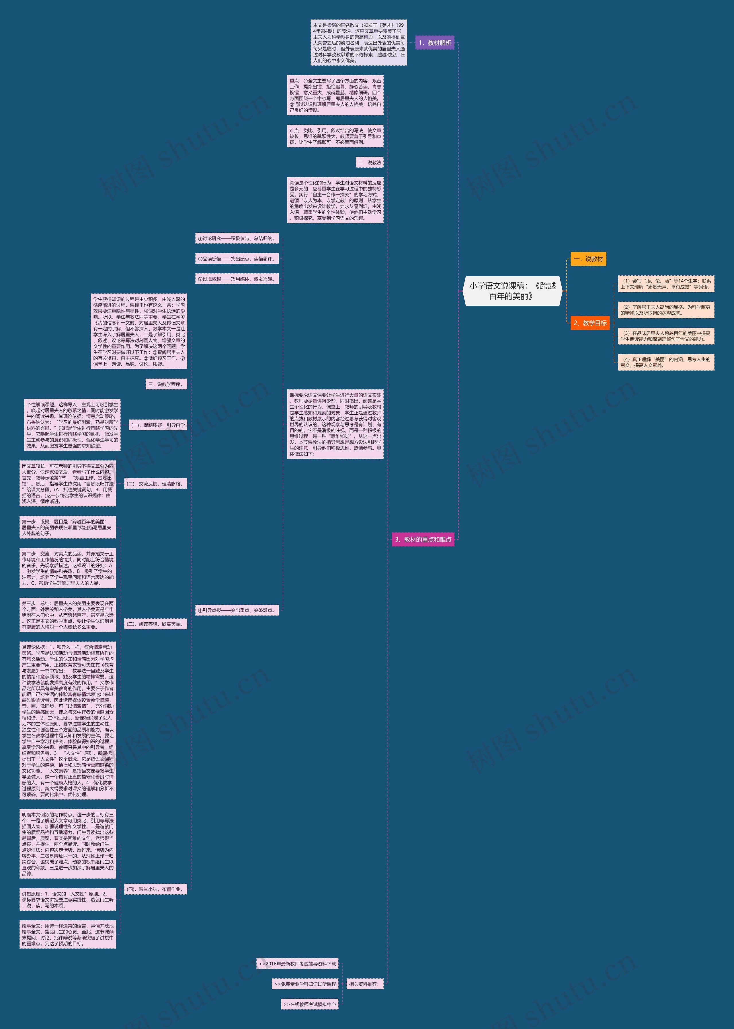 小学语文说课稿：《跨越百年的美丽》思维导图