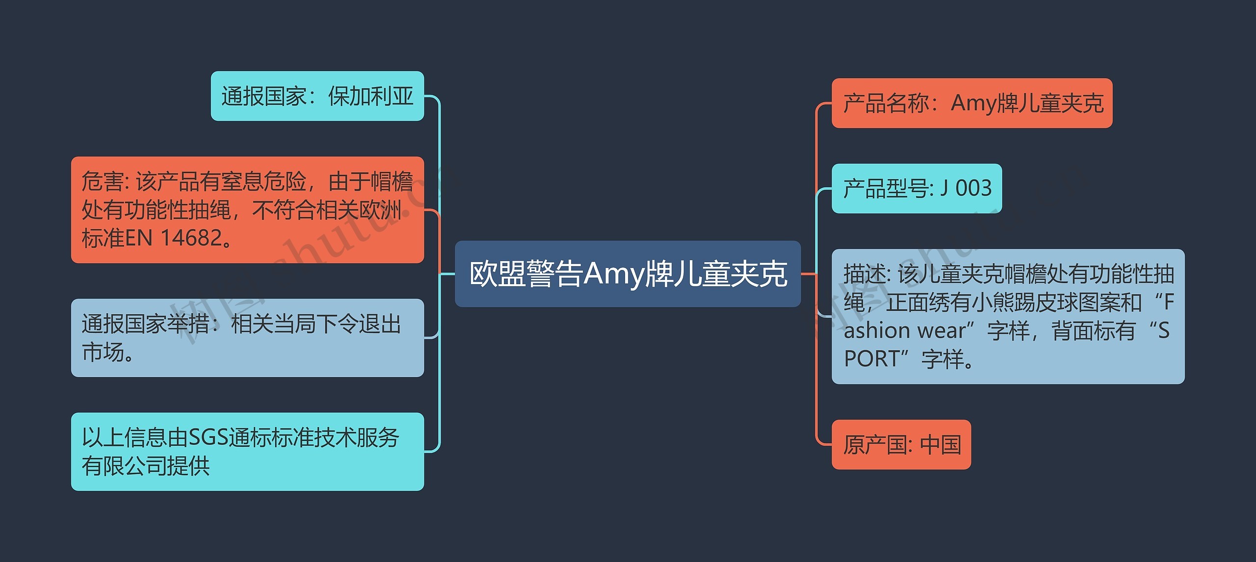 欧盟警告Amy牌儿童夹克思维导图