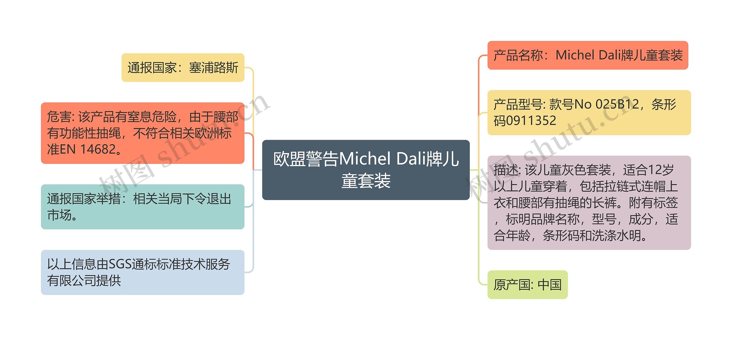 欧盟警告Michel Dali牌儿童套装思维导图