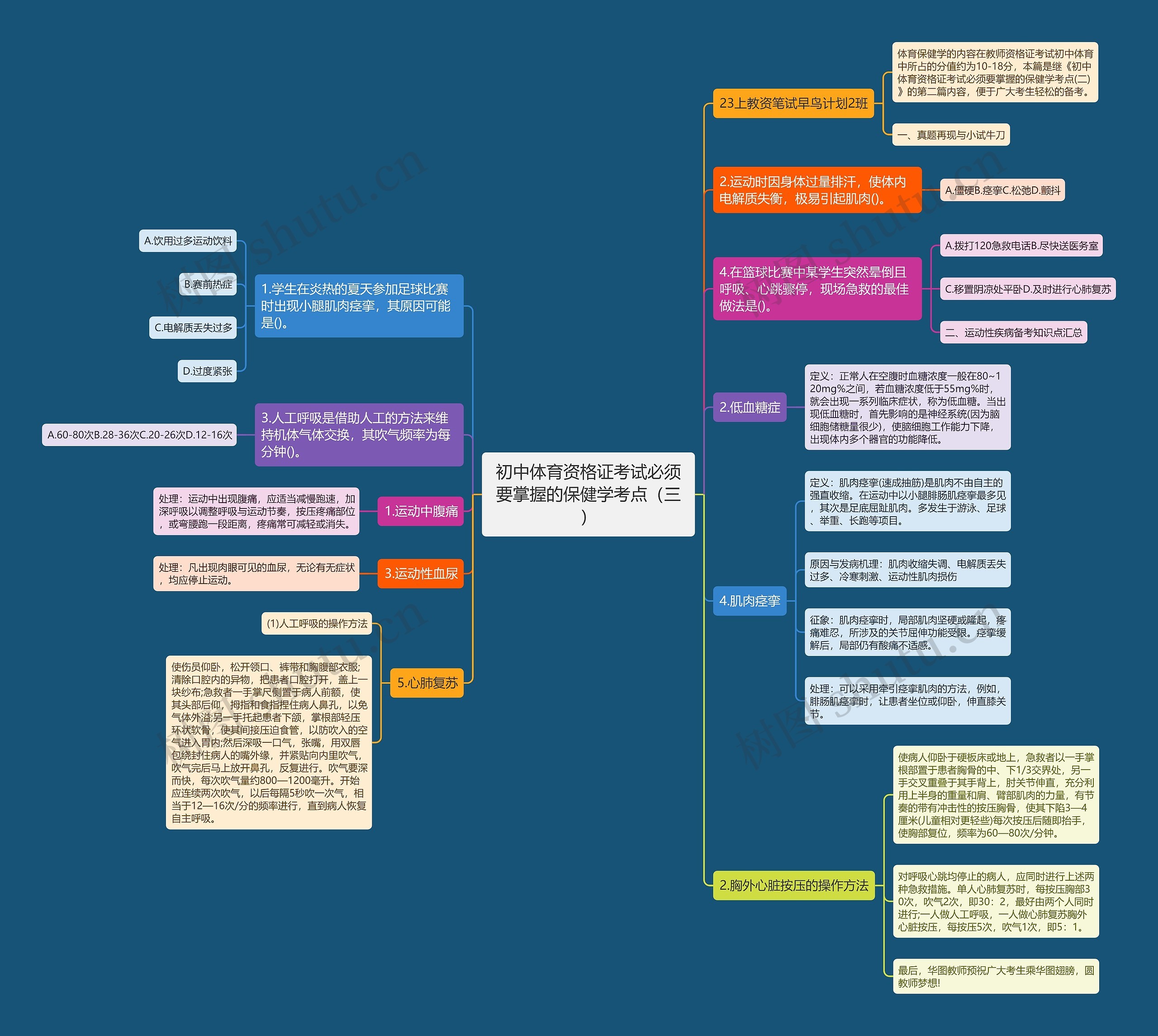 初中体育资格证考试必须要掌握的保健学考点（三）思维导图