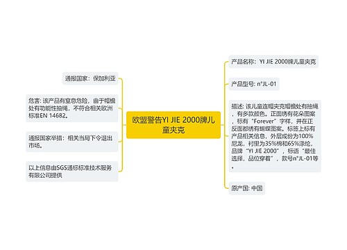 欧盟警告YI JIE 2000牌儿童夹克