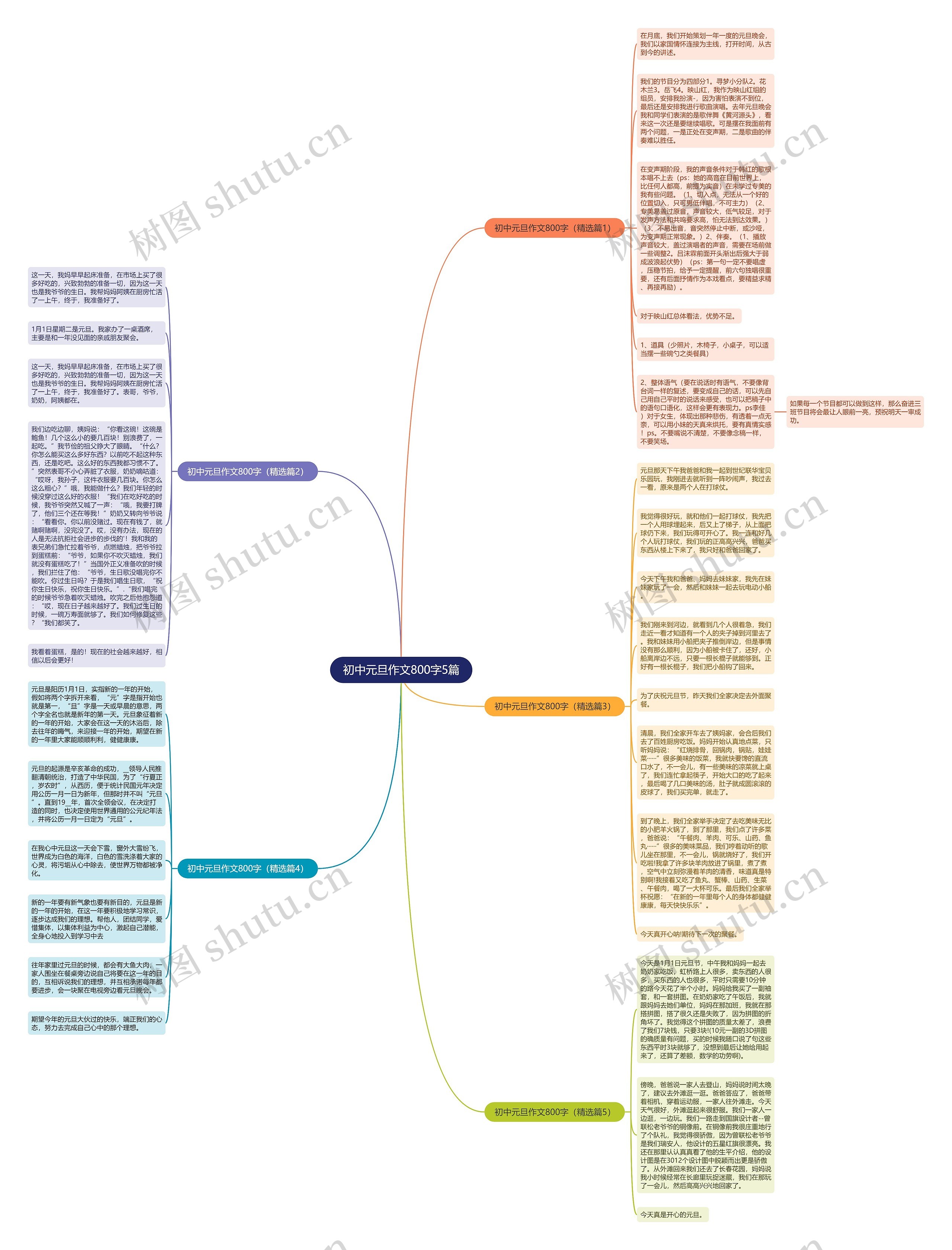 初中元旦作文800字5篇思维导图