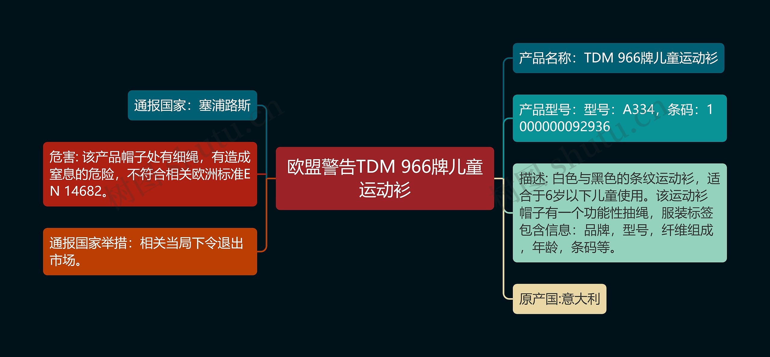 欧盟警告TDM 966牌儿童运动衫思维导图