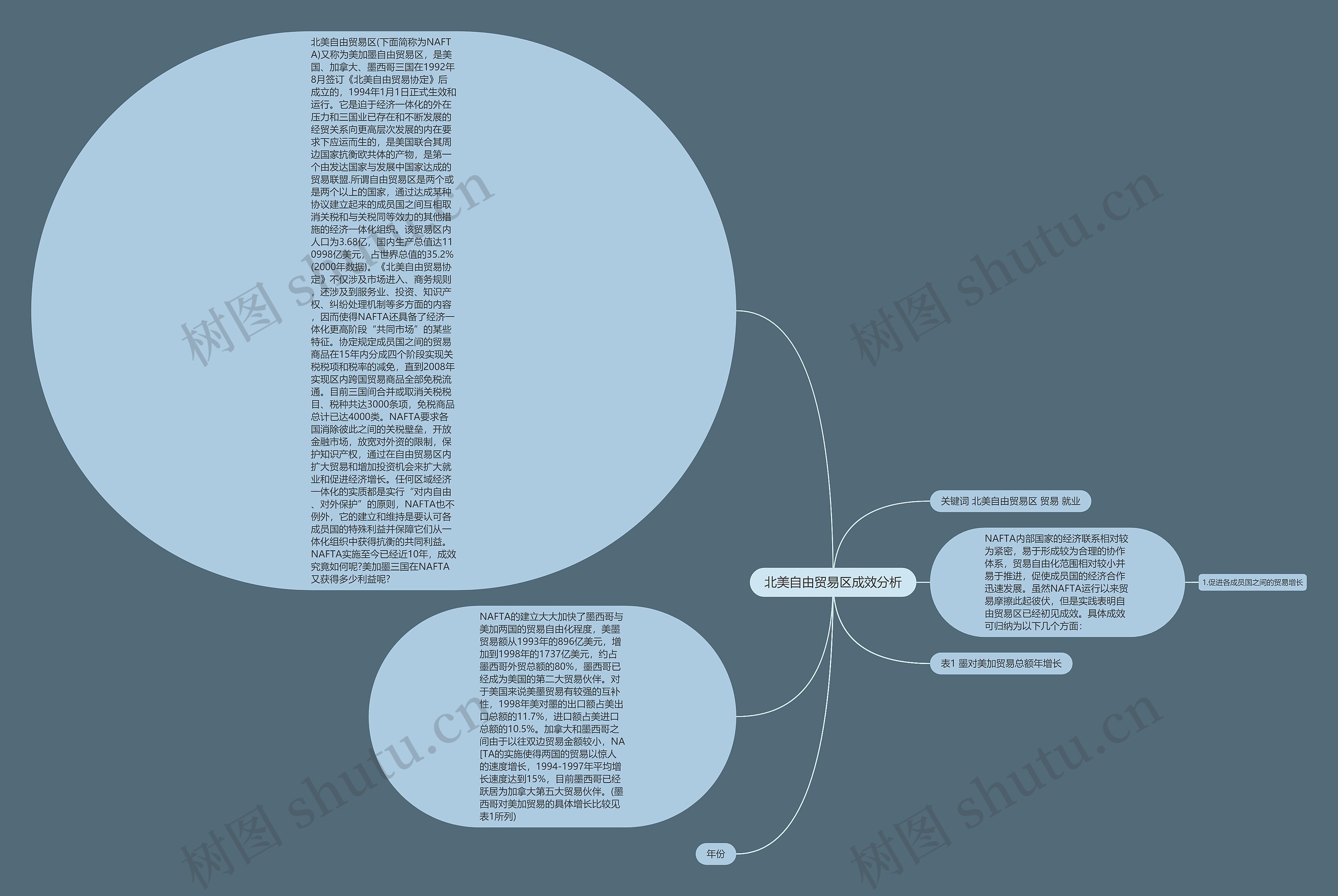 北美自由贸易区成效分析思维导图