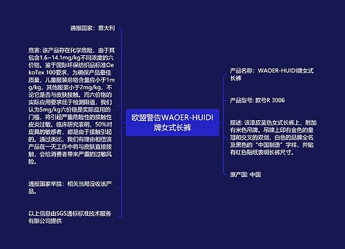 欧盟警告WAOER-HUIDI牌女式长裤