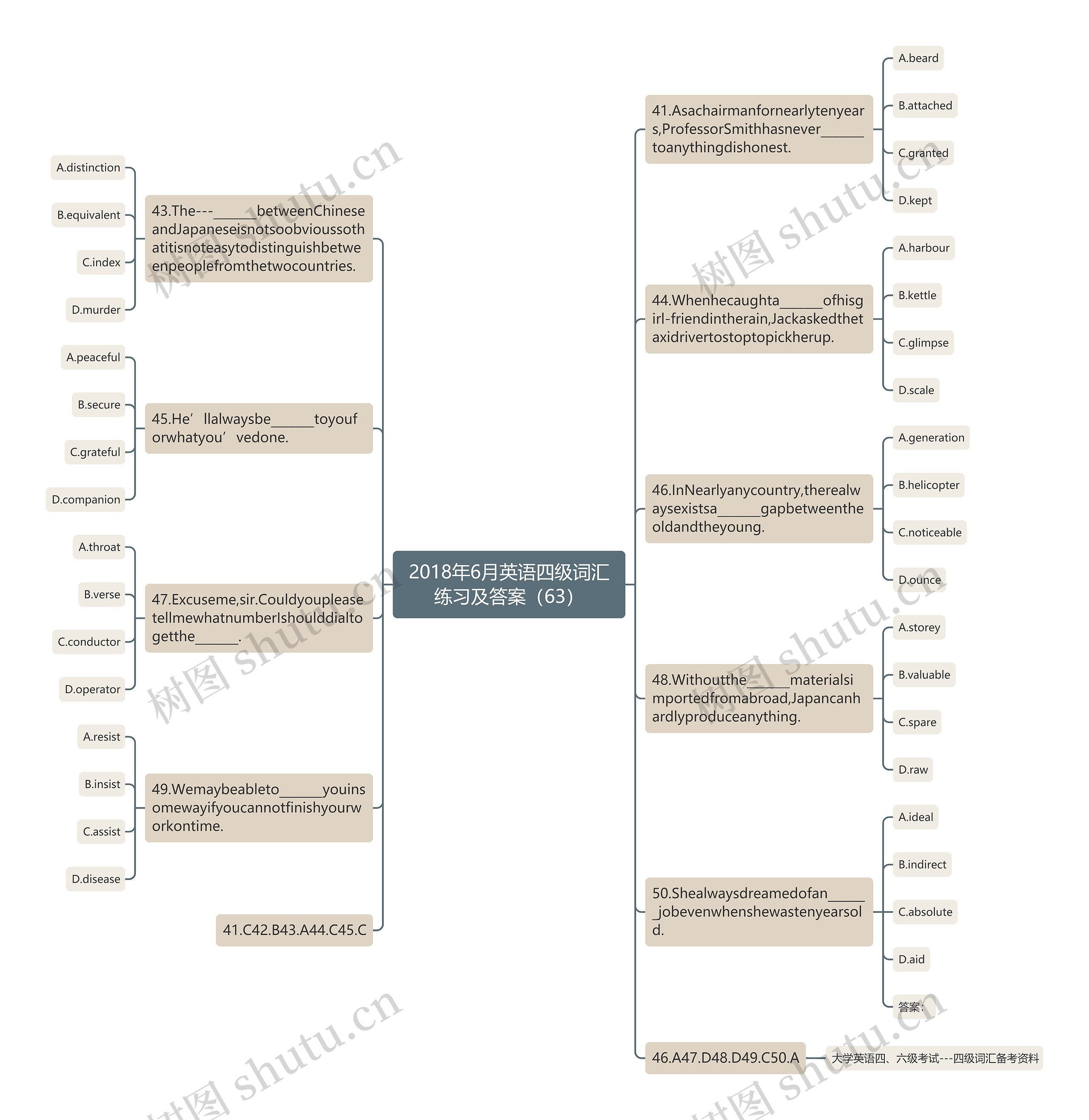 2018年6月英语四级词汇练习及答案（63）思维导图