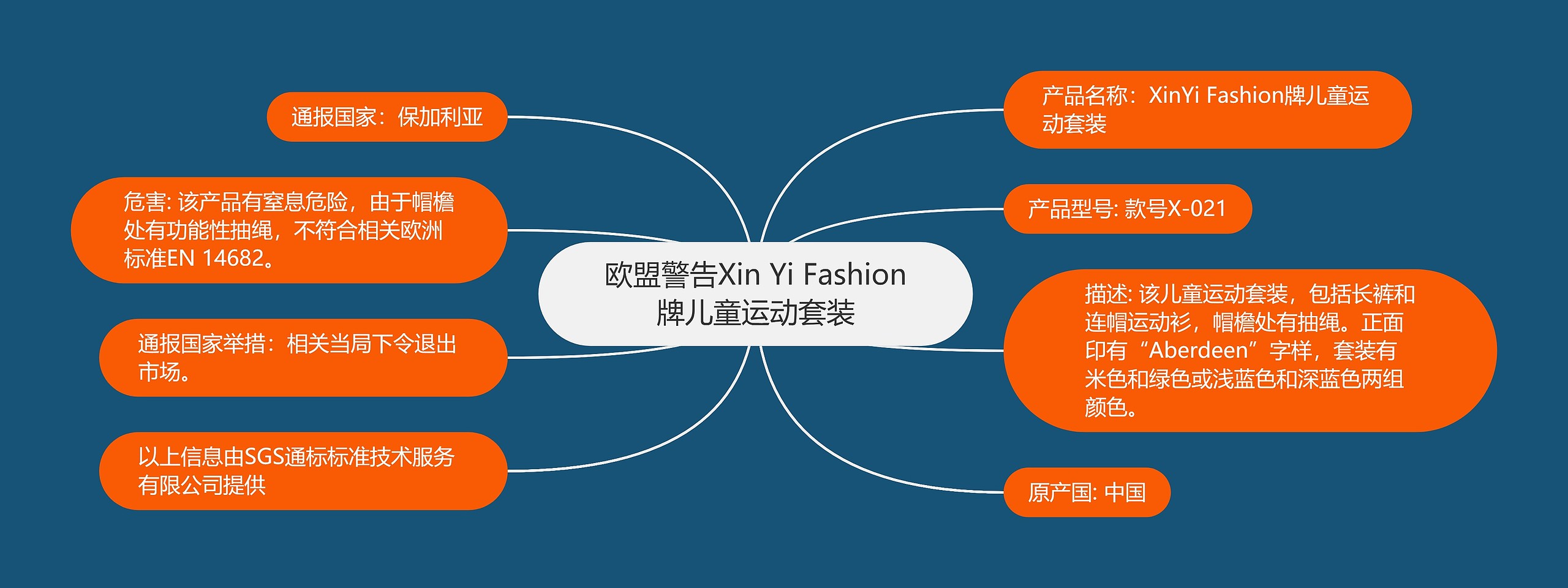 欧盟警告Xin Yi Fashion牌儿童运动套装