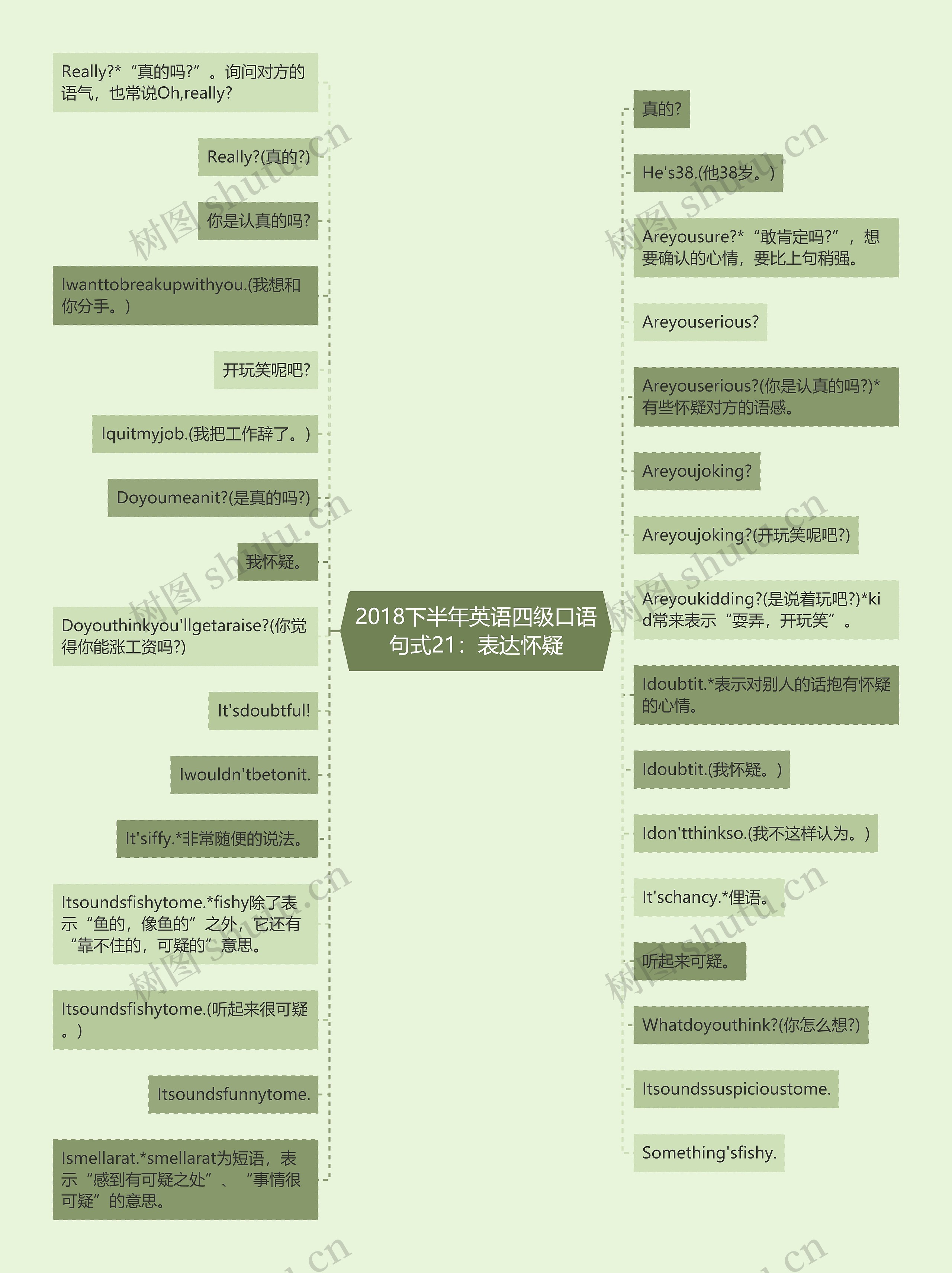 2018下半年英语四级口语句式21：表达怀疑思维导图