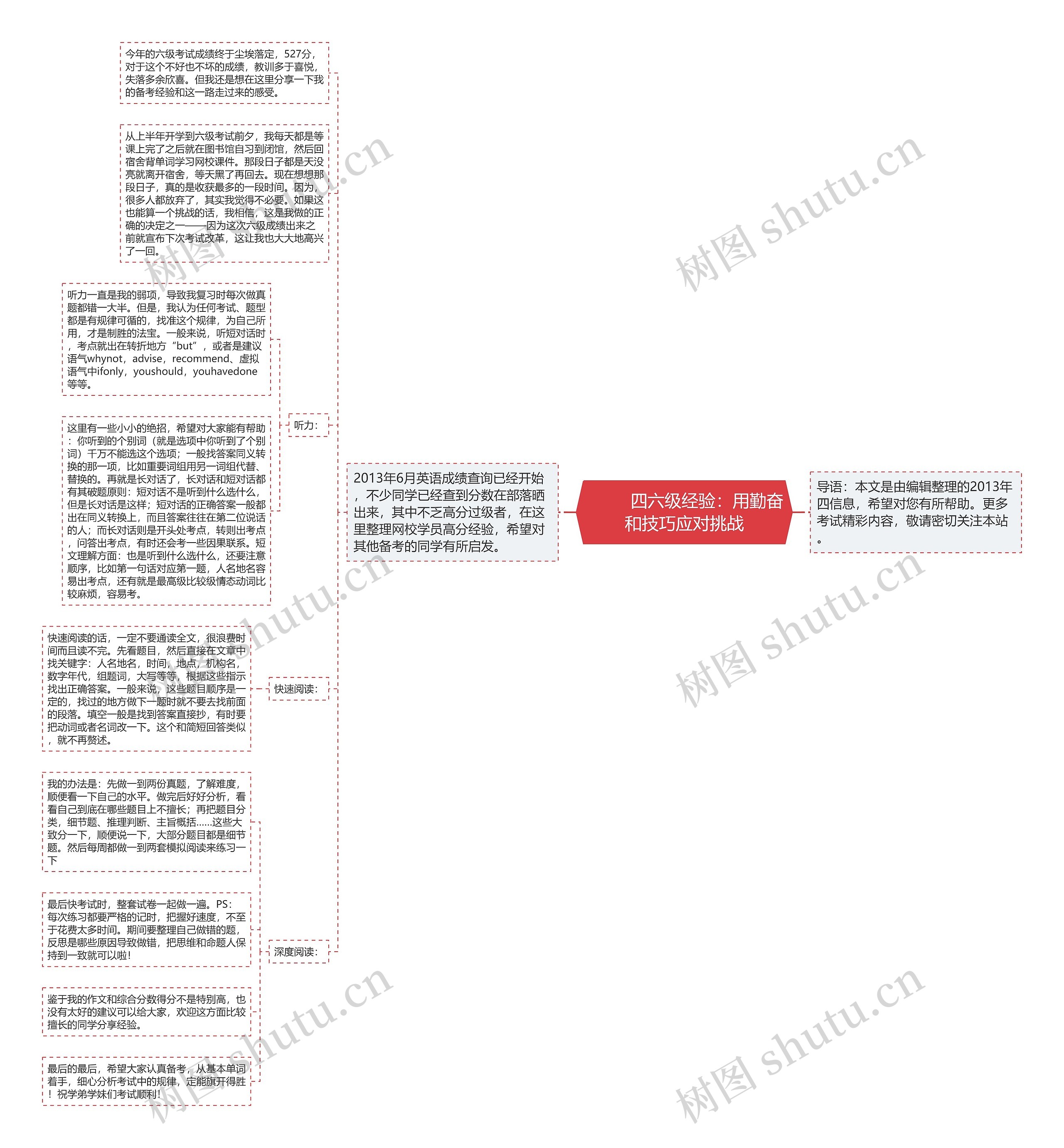         	四六级经验：用勤奋和技巧应对挑战思维导图