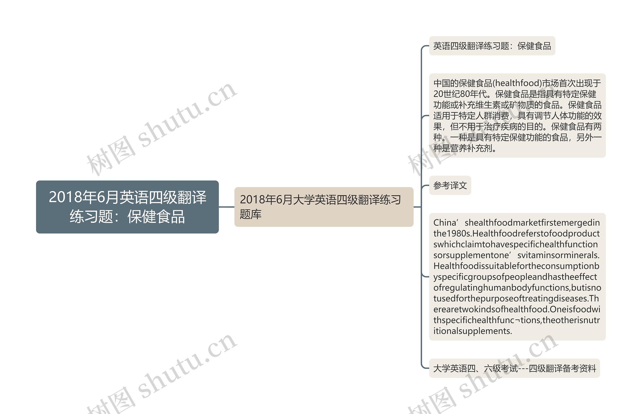 2018年6月英语四级翻译练习题：保健食品思维导图