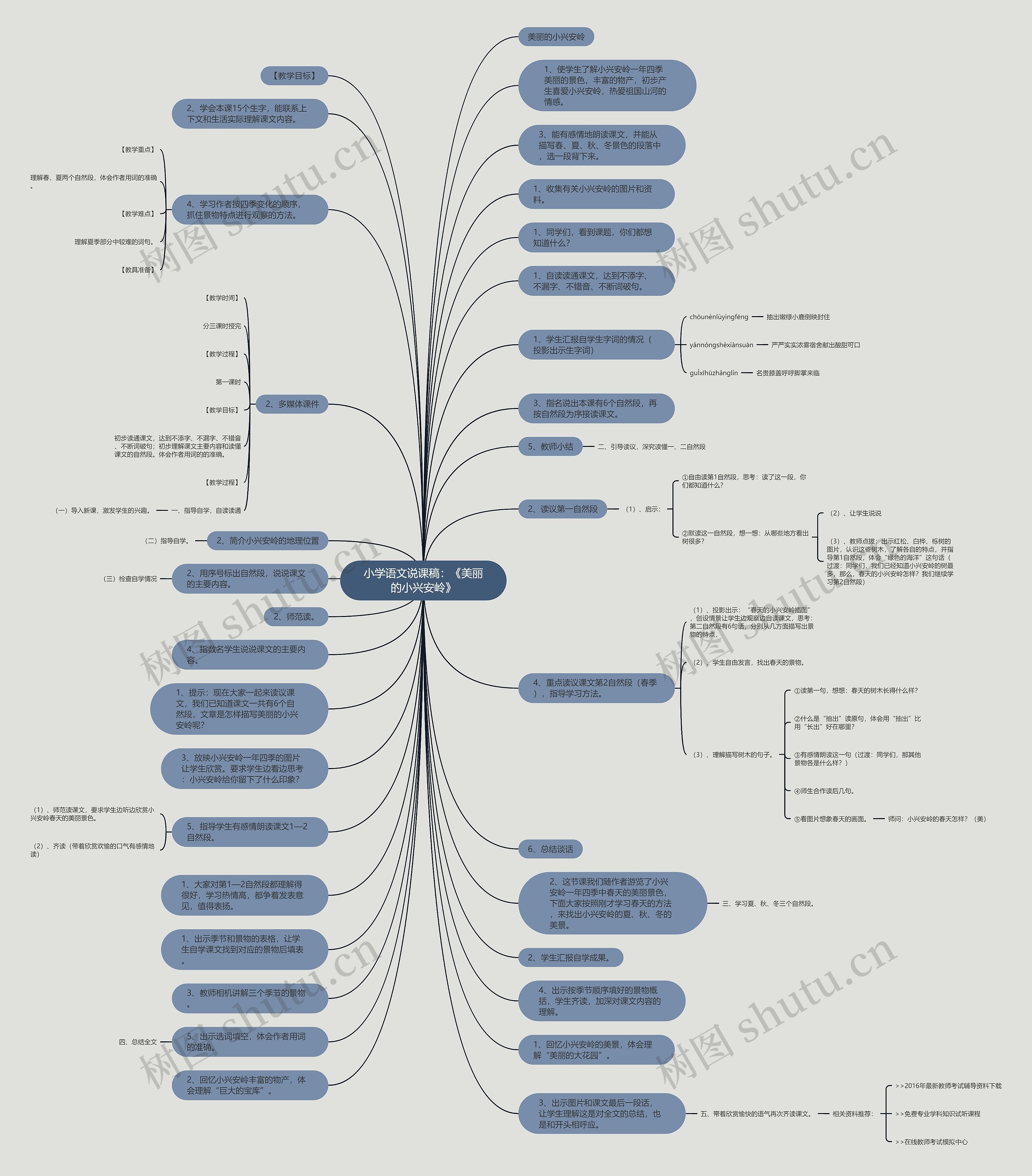 小学语文说课稿：《美丽的小兴安岭》思维导图