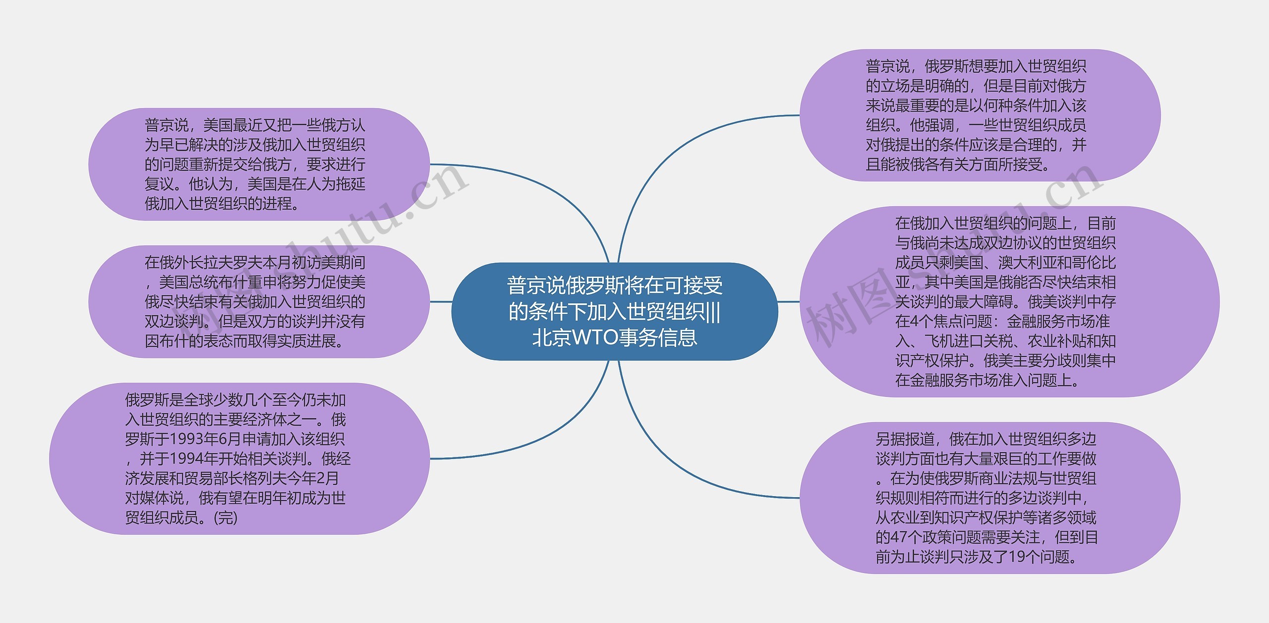 普京说俄罗斯将在可接受的条件下加入世贸组织|||北京WTO事务信息思维导图