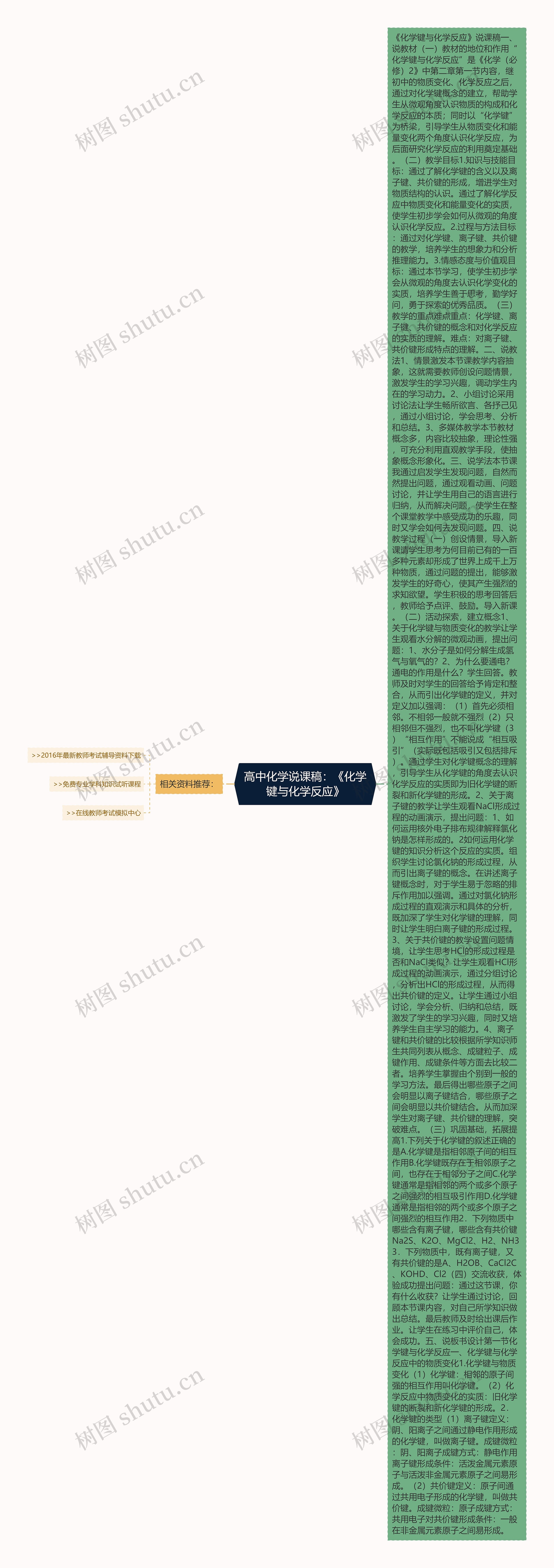 高中化学说课稿：《化学键与化学反应》