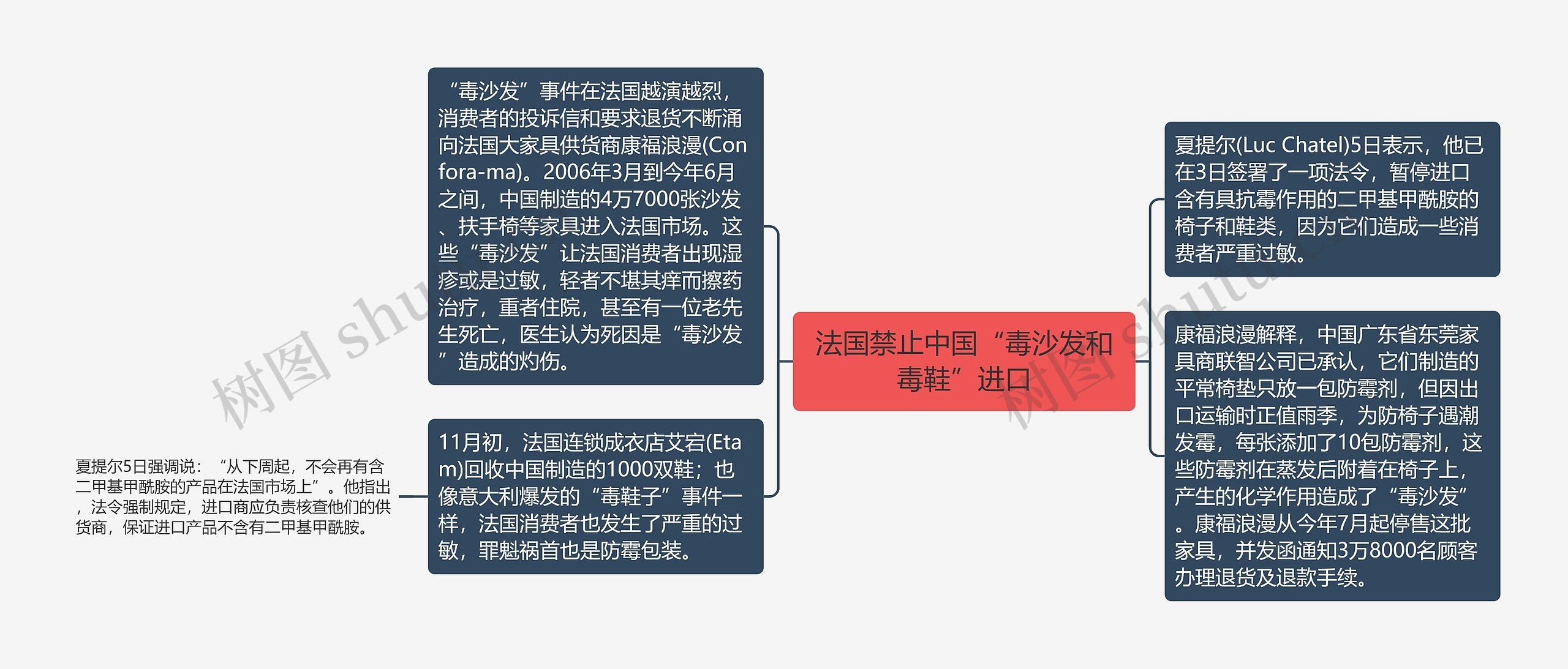 法国禁止中国“毒沙发和毒鞋”进口思维导图