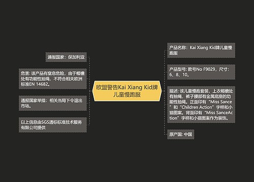 欧盟警告Kai Xiang Kid牌儿童慢跑服