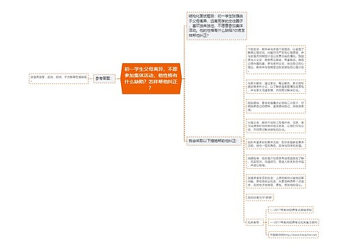 初一学生父母离异，不愿参加集体活动，他性格有什么缺陷？怎样帮他纠正？