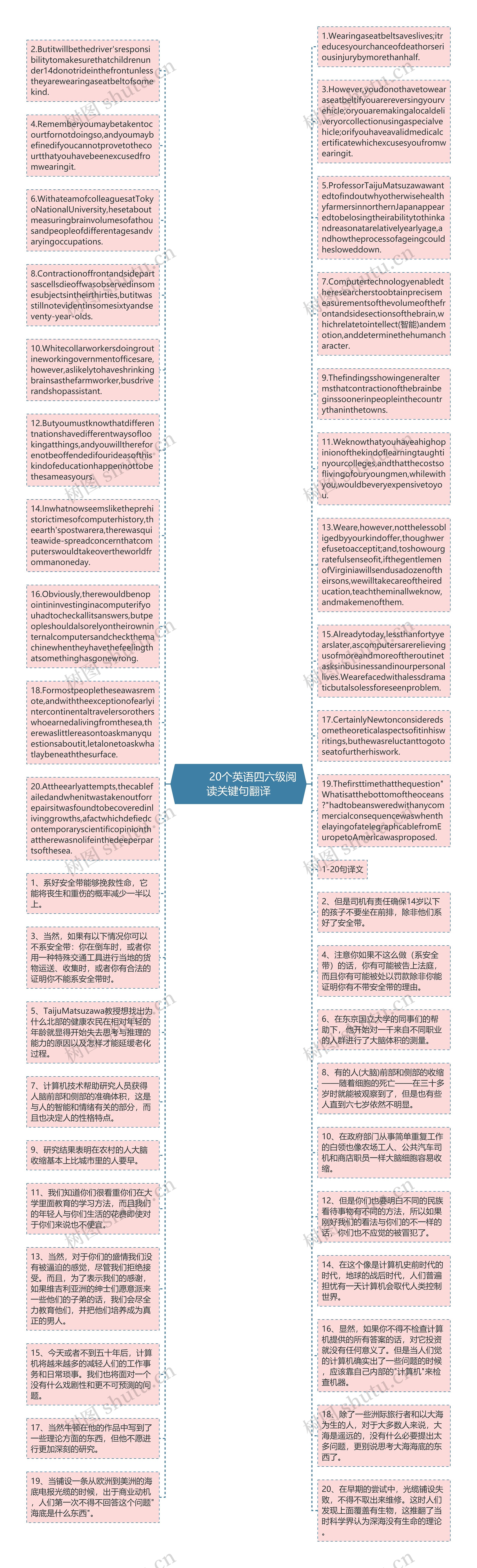         	20个英语四六级阅读关键句翻译