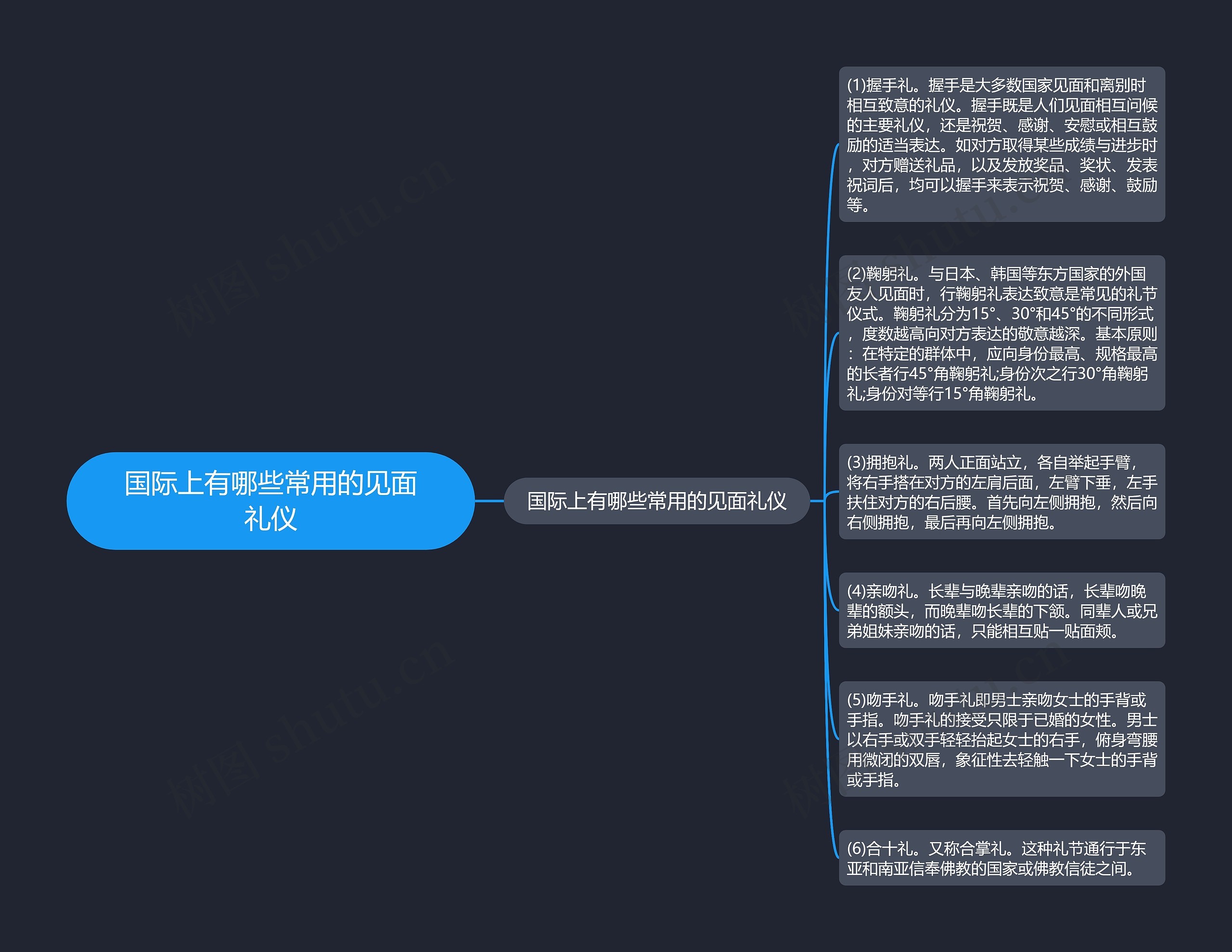国际上有哪些常用的见面礼仪思维导图