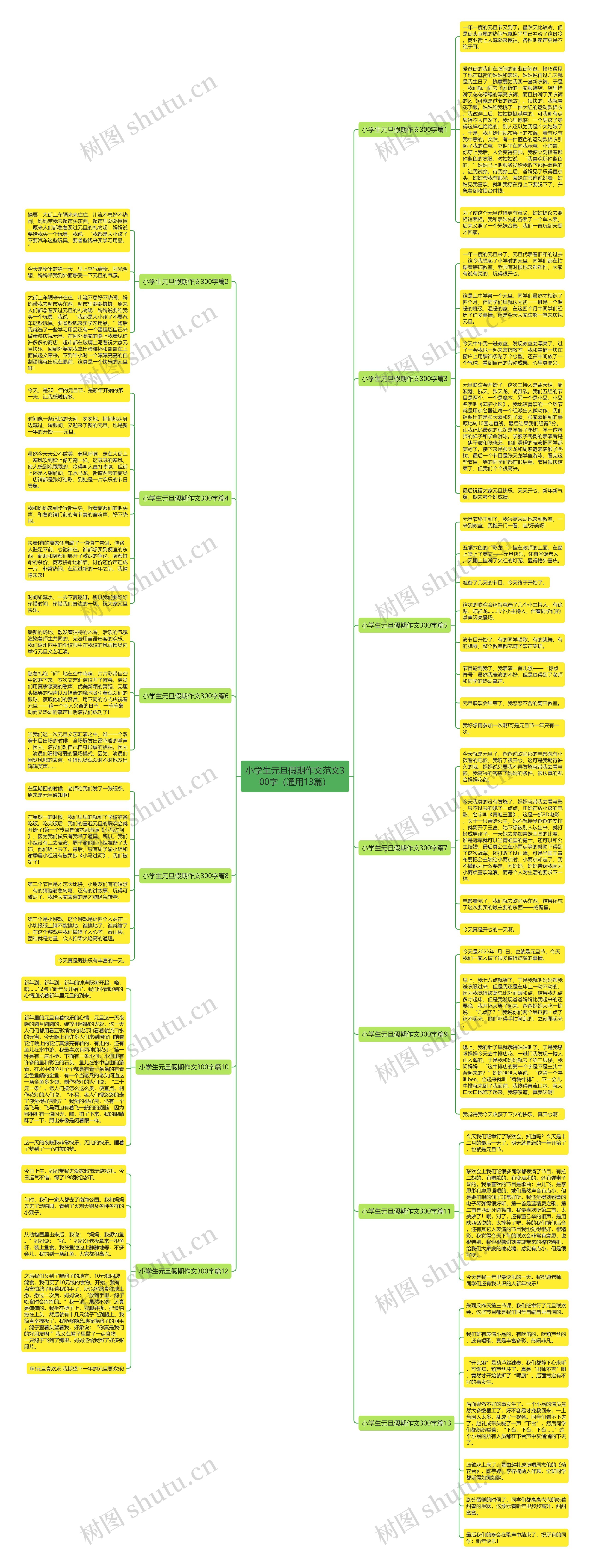 小学生元旦假期作文范文300字（通用13篇）思维导图