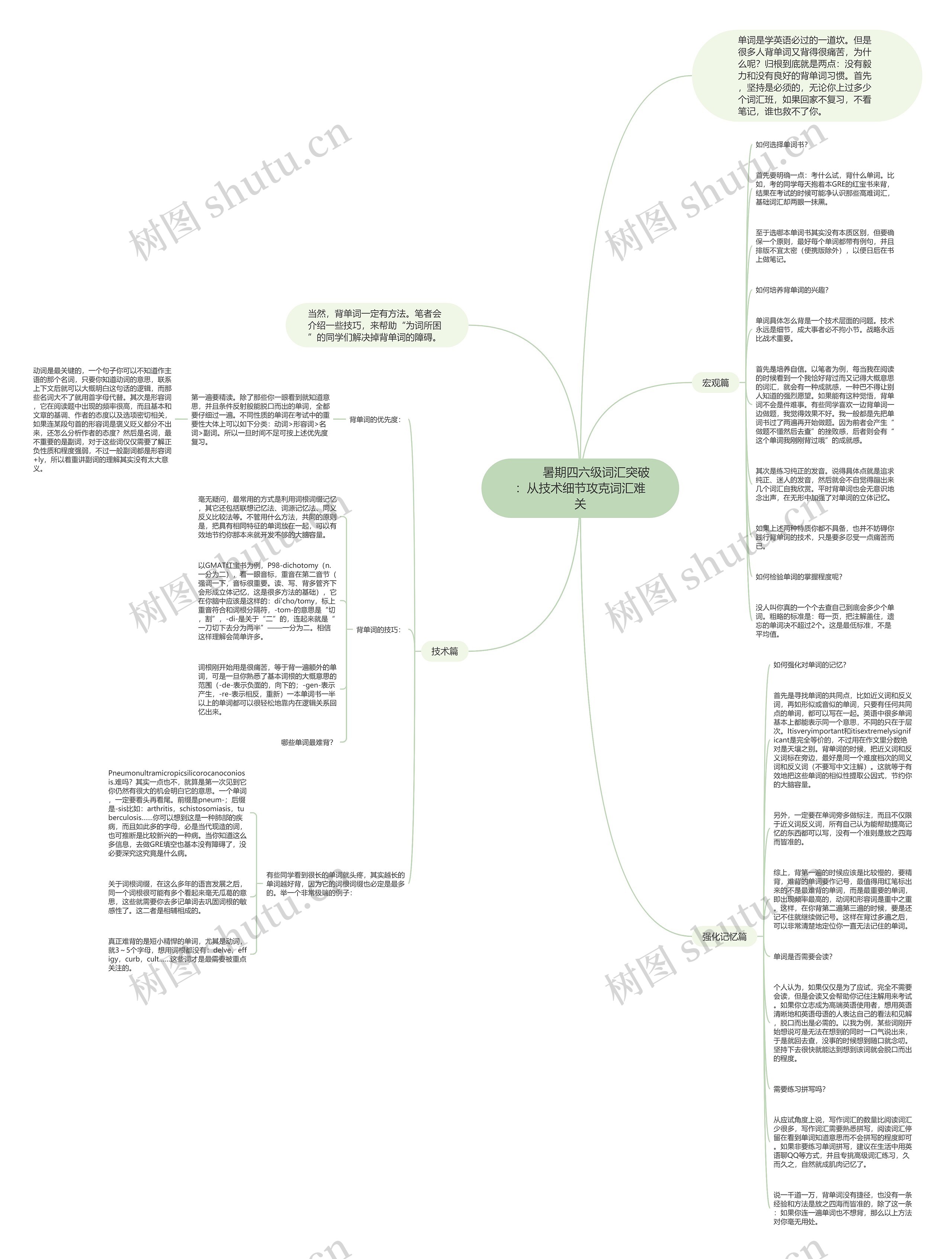         	暑期四六级词汇突破：从技术细节攻克词汇难关思维导图